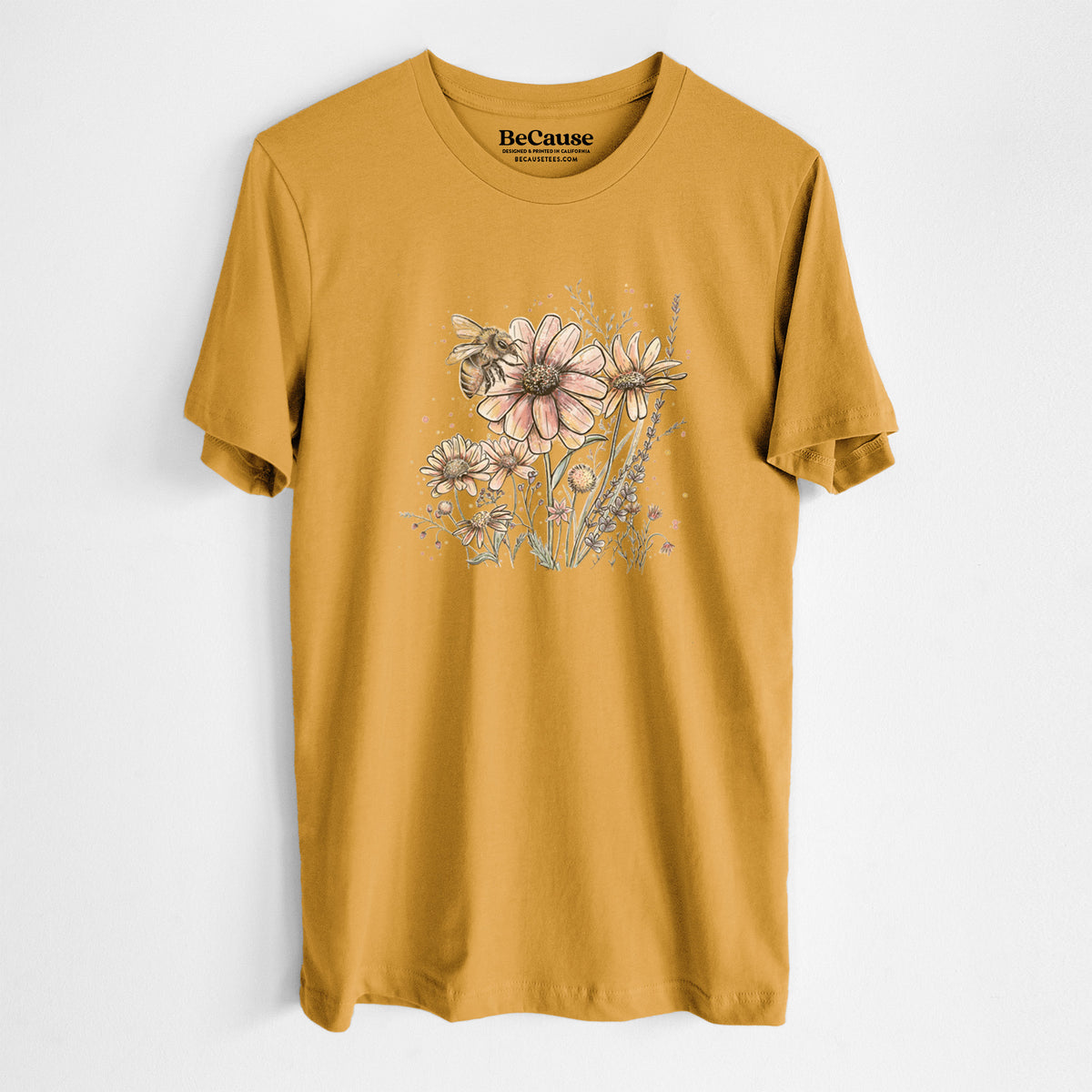 Bee with Wildflowers - Lightweight 100% Cotton Unisex Crewneck