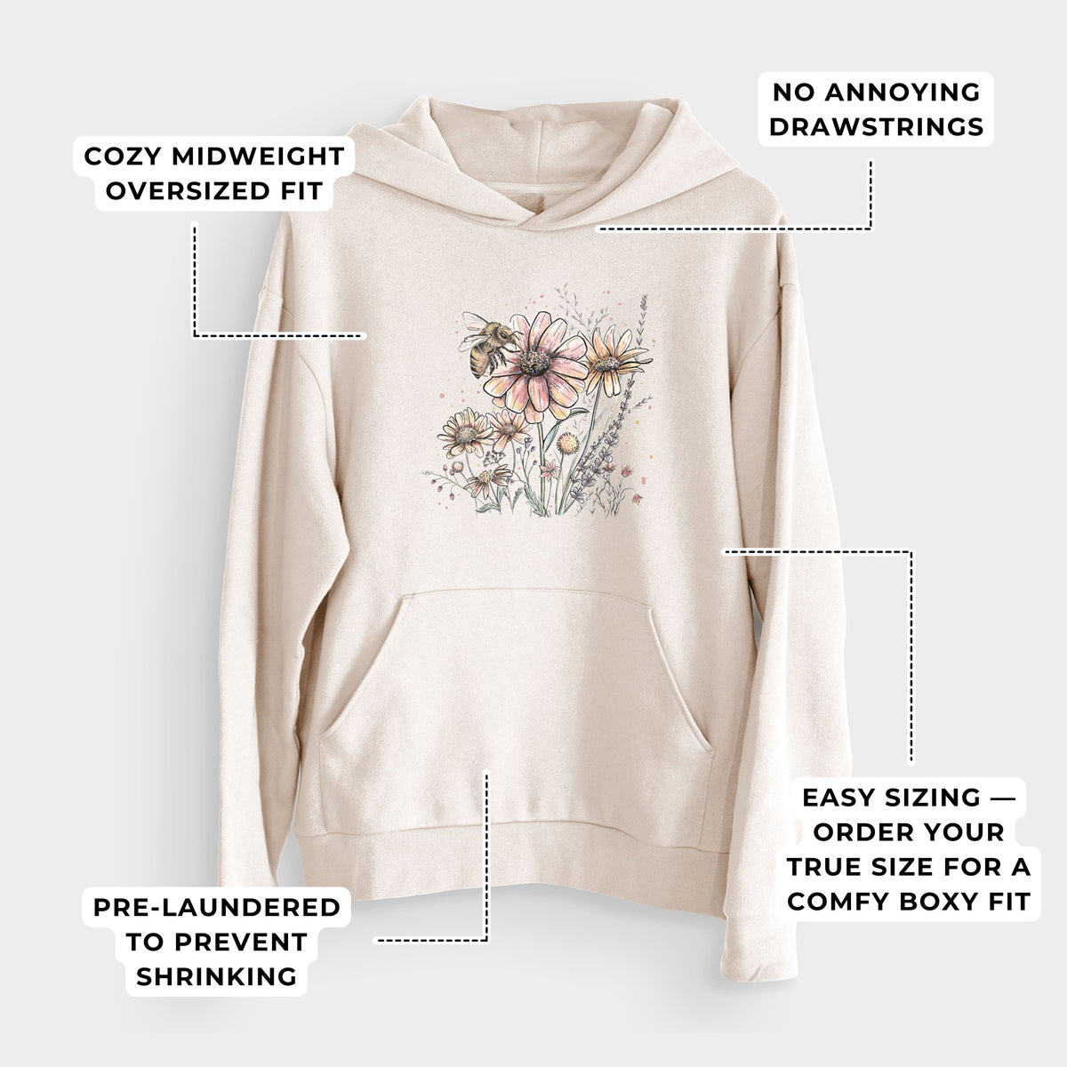 Bee with Wildflowers  - Bodega Midweight Hoodie