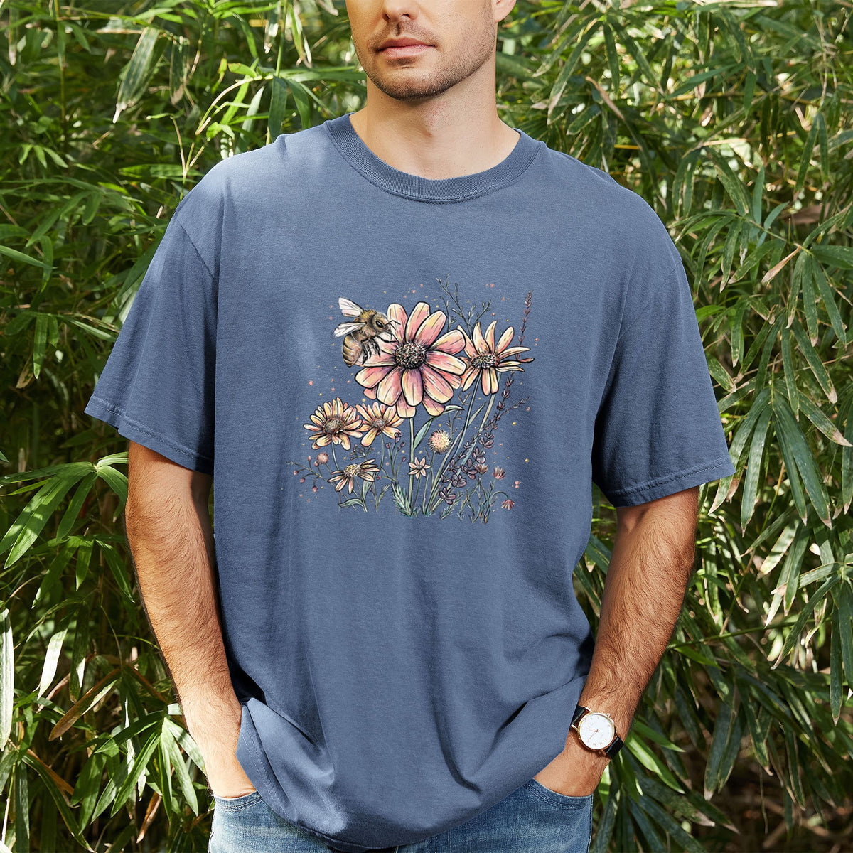 Bee with Wildflowers - Unisex Comfort Colors Garment-Dyed Heavyweight T-shirt