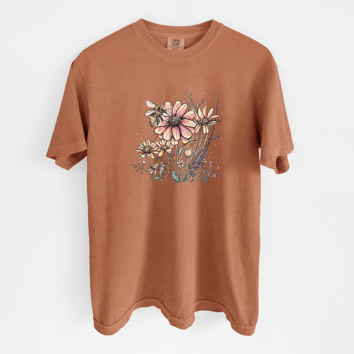 Bee with Wildflowers - Unisex Comfort Colors Garment-Dyed Heavyweight T-shirt
