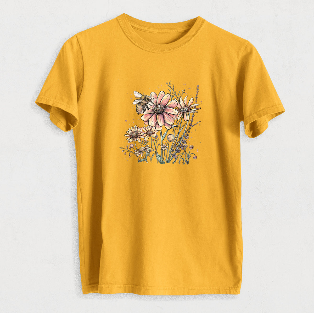 Bee with Wildflowers - Heavyweight Men&#39;s 100% Organic Cotton Tee