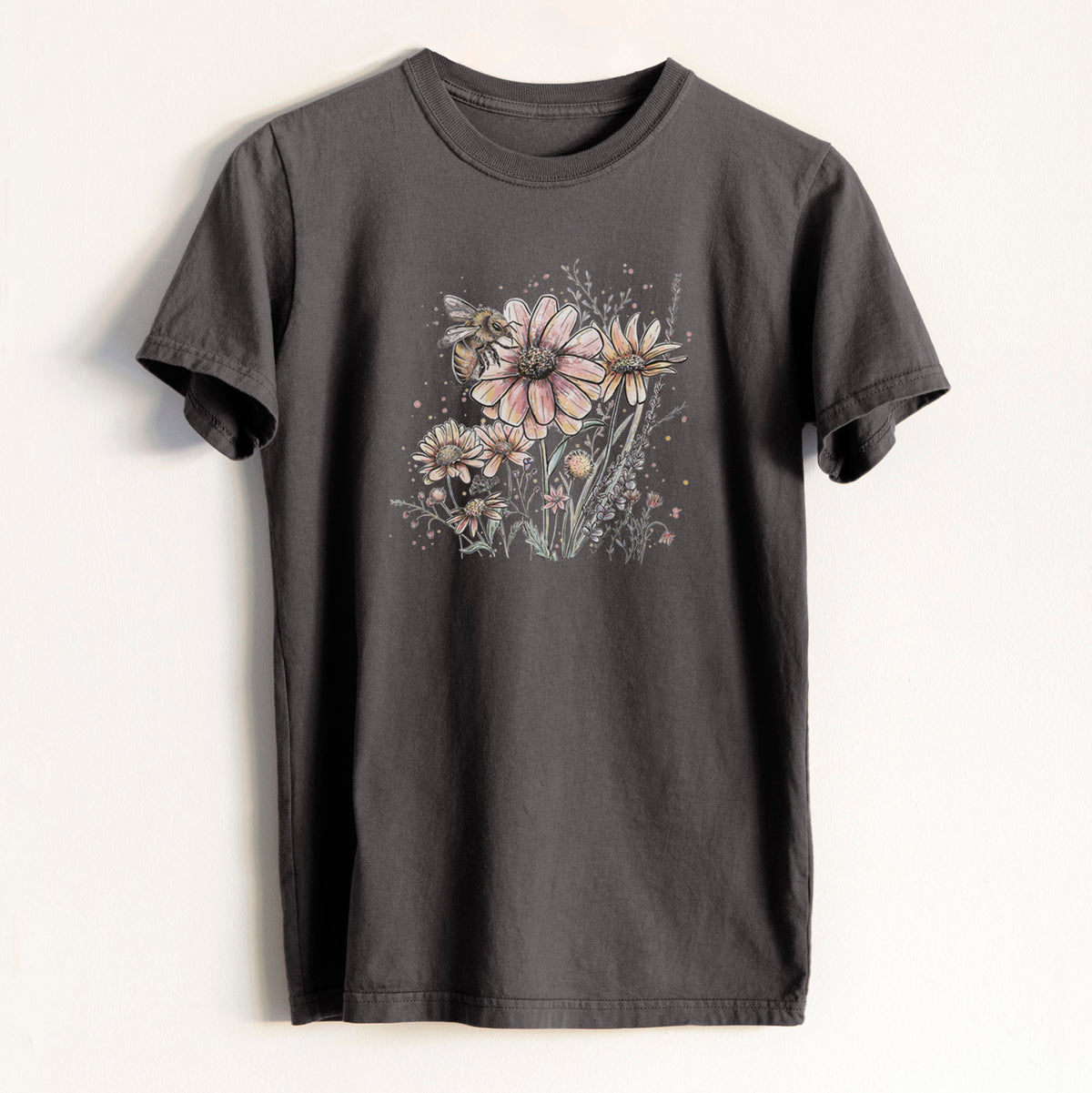 Bee with Wildflowers - Heavyweight Men&#39;s 100% Organic Cotton Tee