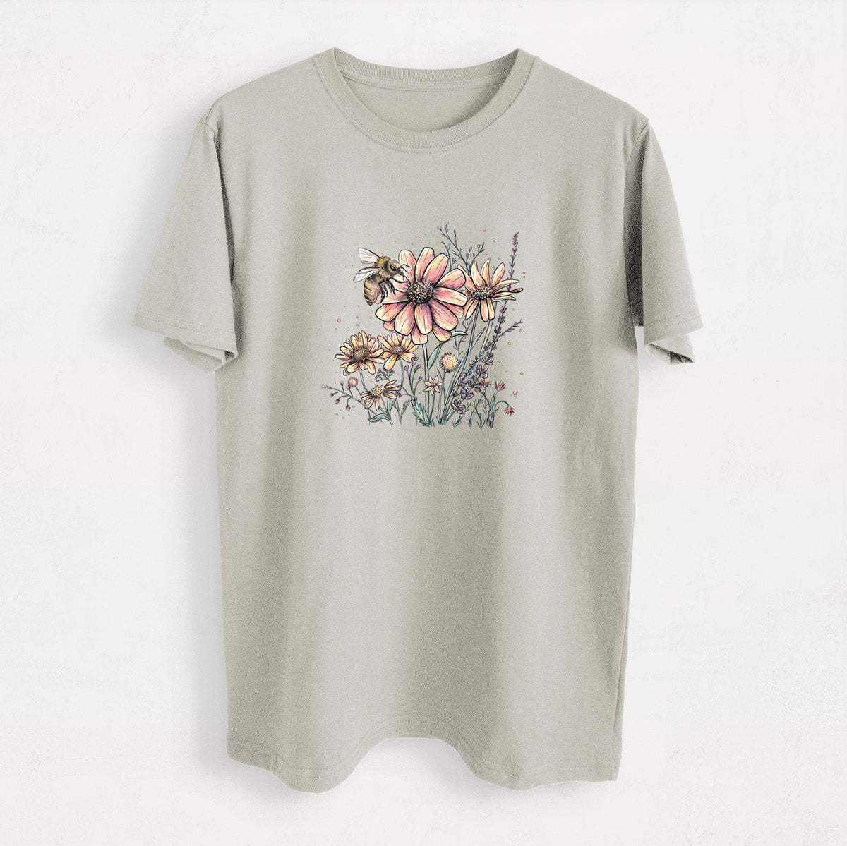 Bee with Wildflowers - Heavyweight Men&#39;s 100% Organic Cotton Tee