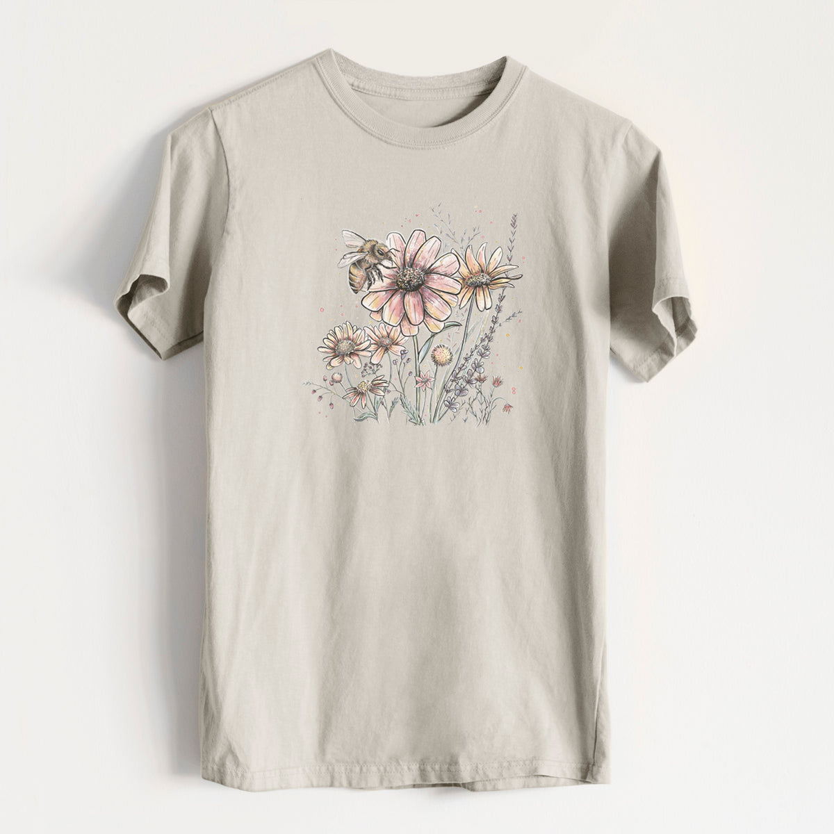 Bee with Wildflowers - Heavyweight Men&#39;s 100% Organic Cotton Tee