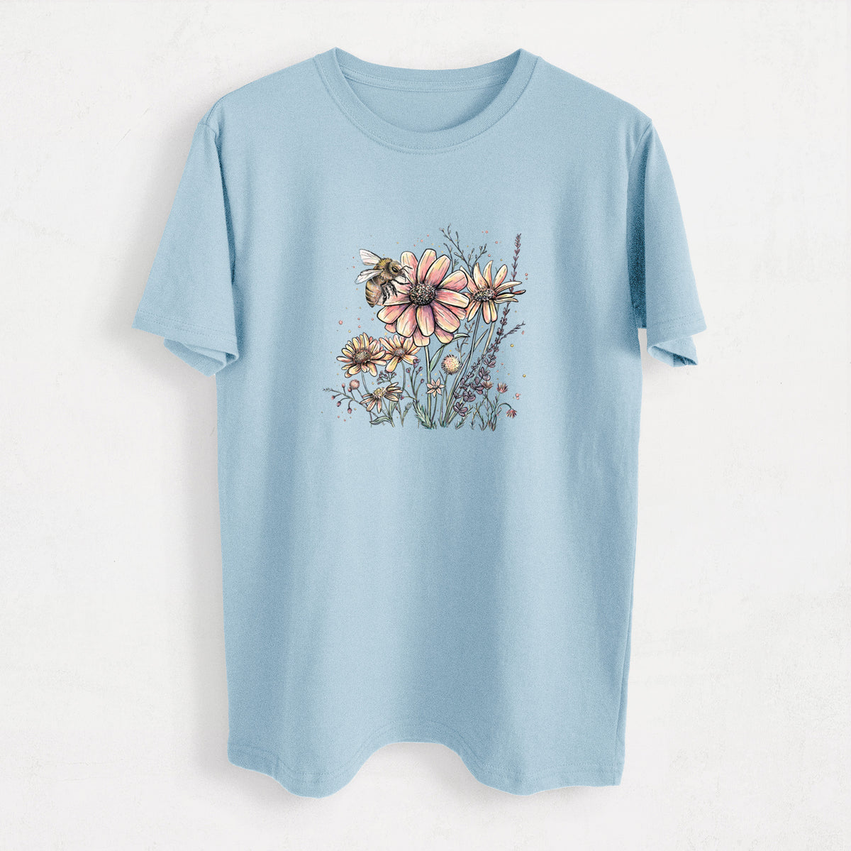 Bee with Wildflowers - Heavyweight Men&#39;s 100% Organic Cotton Tee