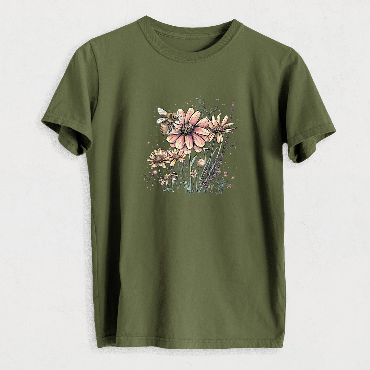 Bee with Wildflowers - Heavyweight Men&#39;s 100% Organic Cotton Tee