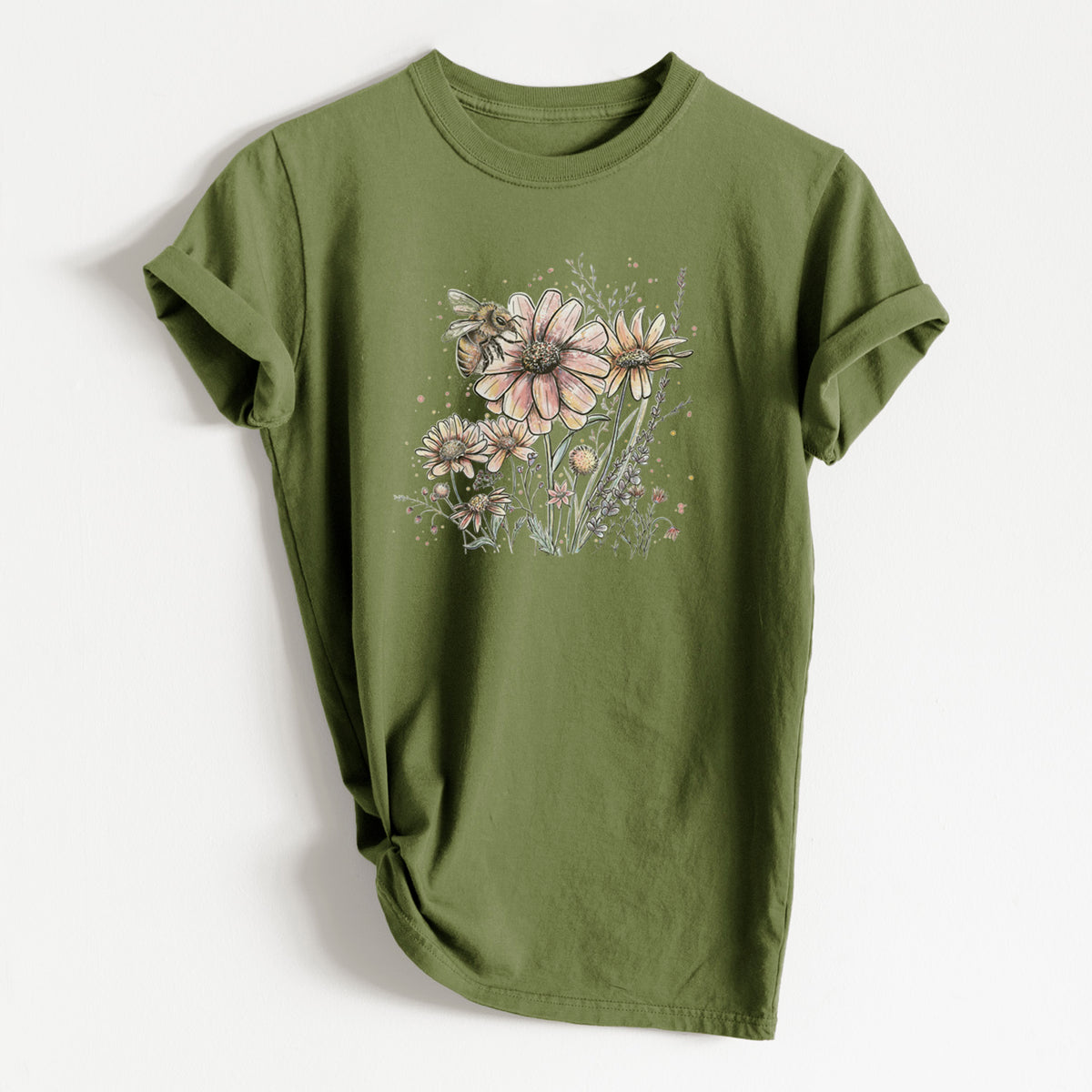 Bee with Wildflowers - Heavyweight Men&#39;s 100% Organic Cotton Tee