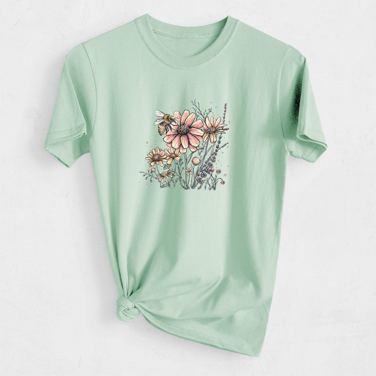 Bee with Wildflowers - Heavyweight Men&#39;s 100% Organic Cotton Tee