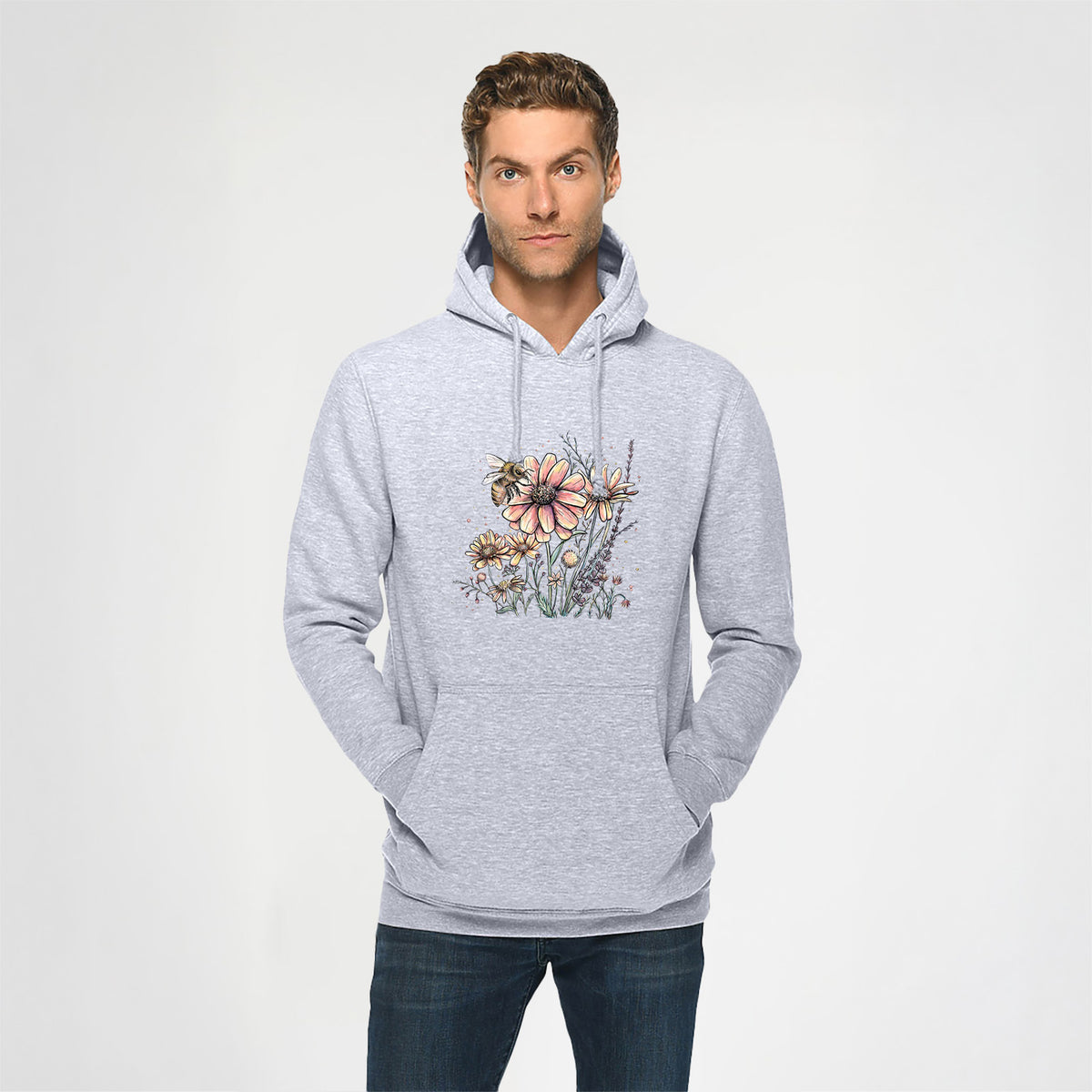 Bee with Wildflowers - Heavyweight Fleece Hoodie