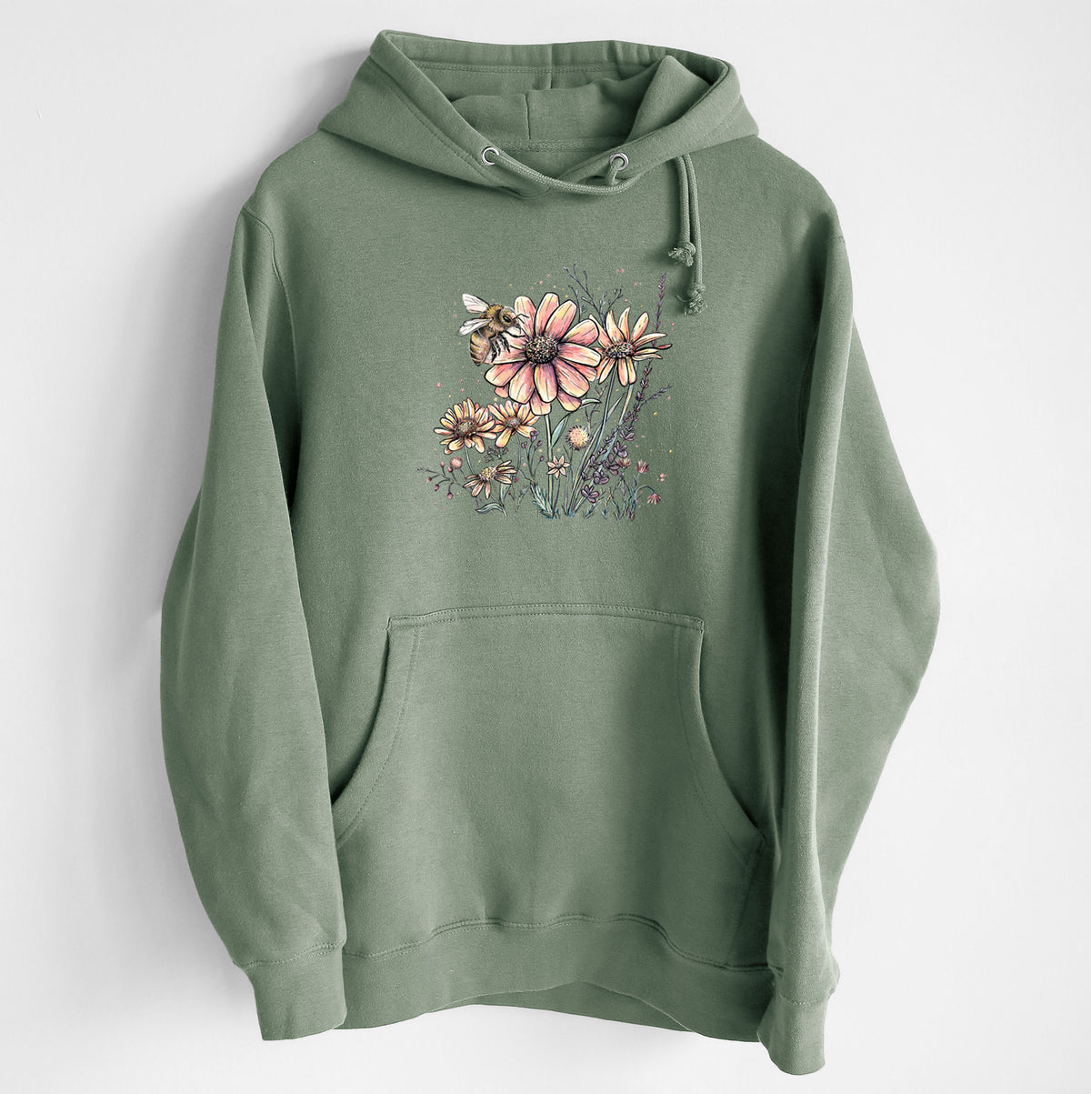 Bee with Wildflowers - Heavyweight Fleece Hoodie