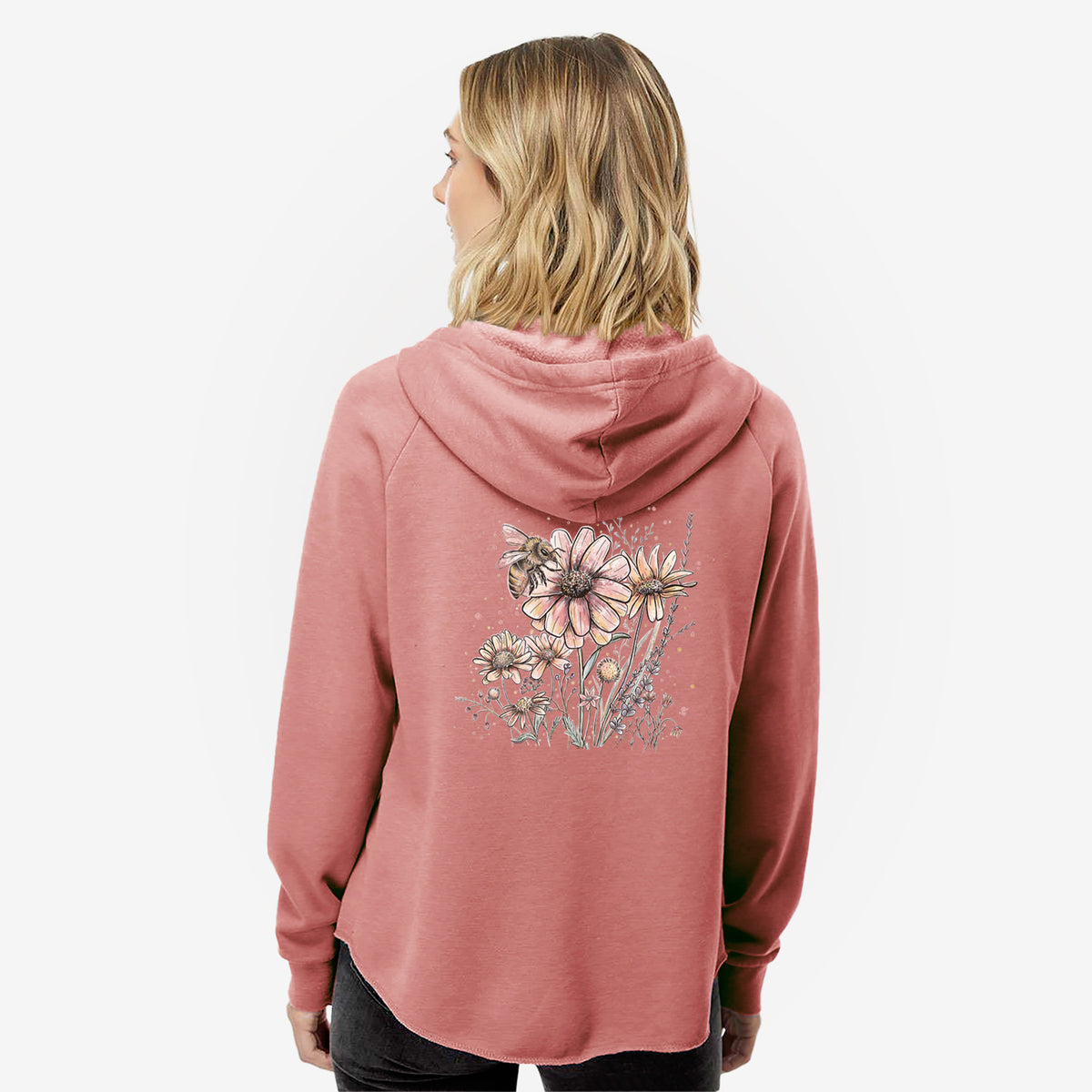 Bee with Wildflowers - Women&#39;s Cali Wave Zip-Up Sweatshirt