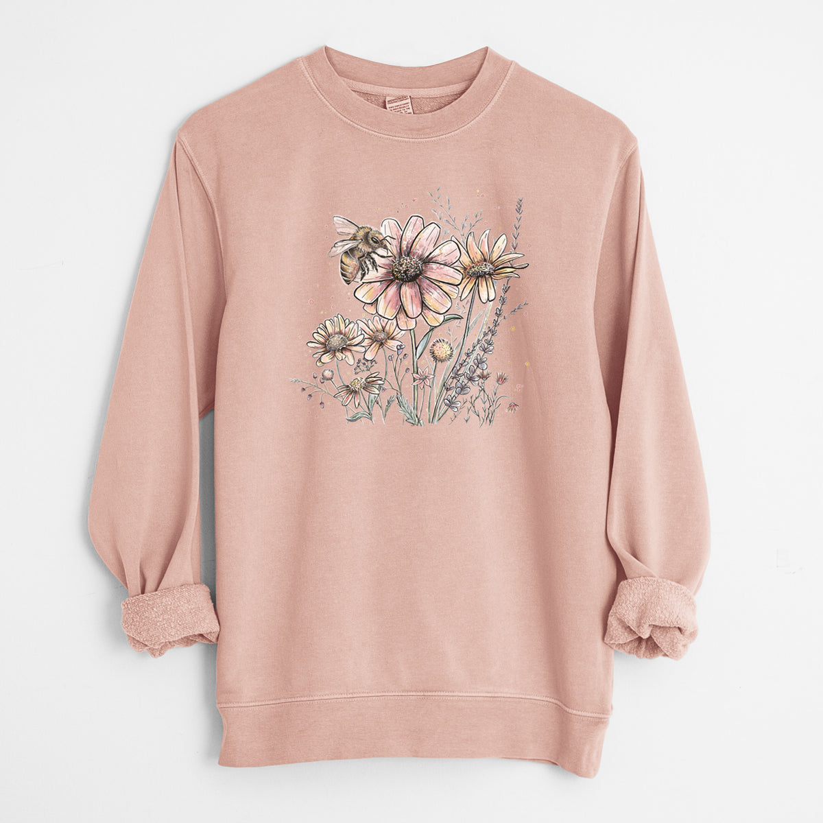 Bee with Wildflowers - Unisex Pigment Dyed Crew Sweatshirt