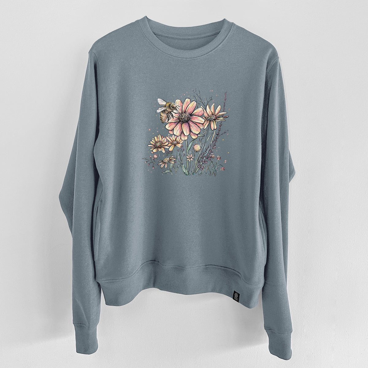 Bee with Wildflowers  - Unisex Reclaimed Crewneck Sweatshirt