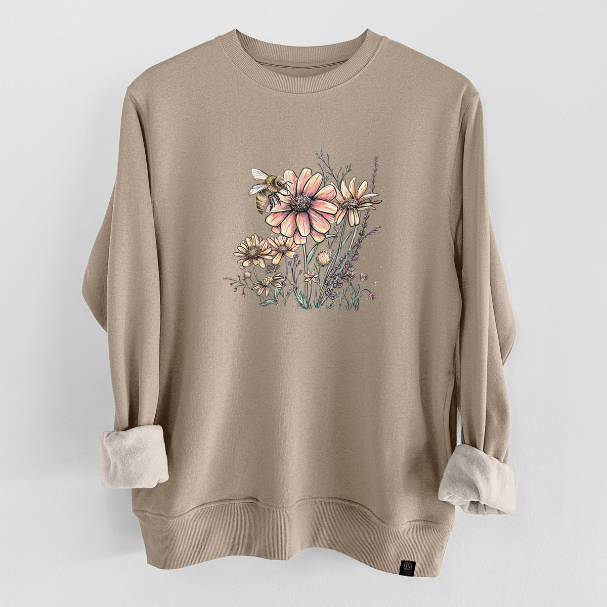 Bee with Wildflowers  - Unisex Reclaimed Crewneck Sweatshirt