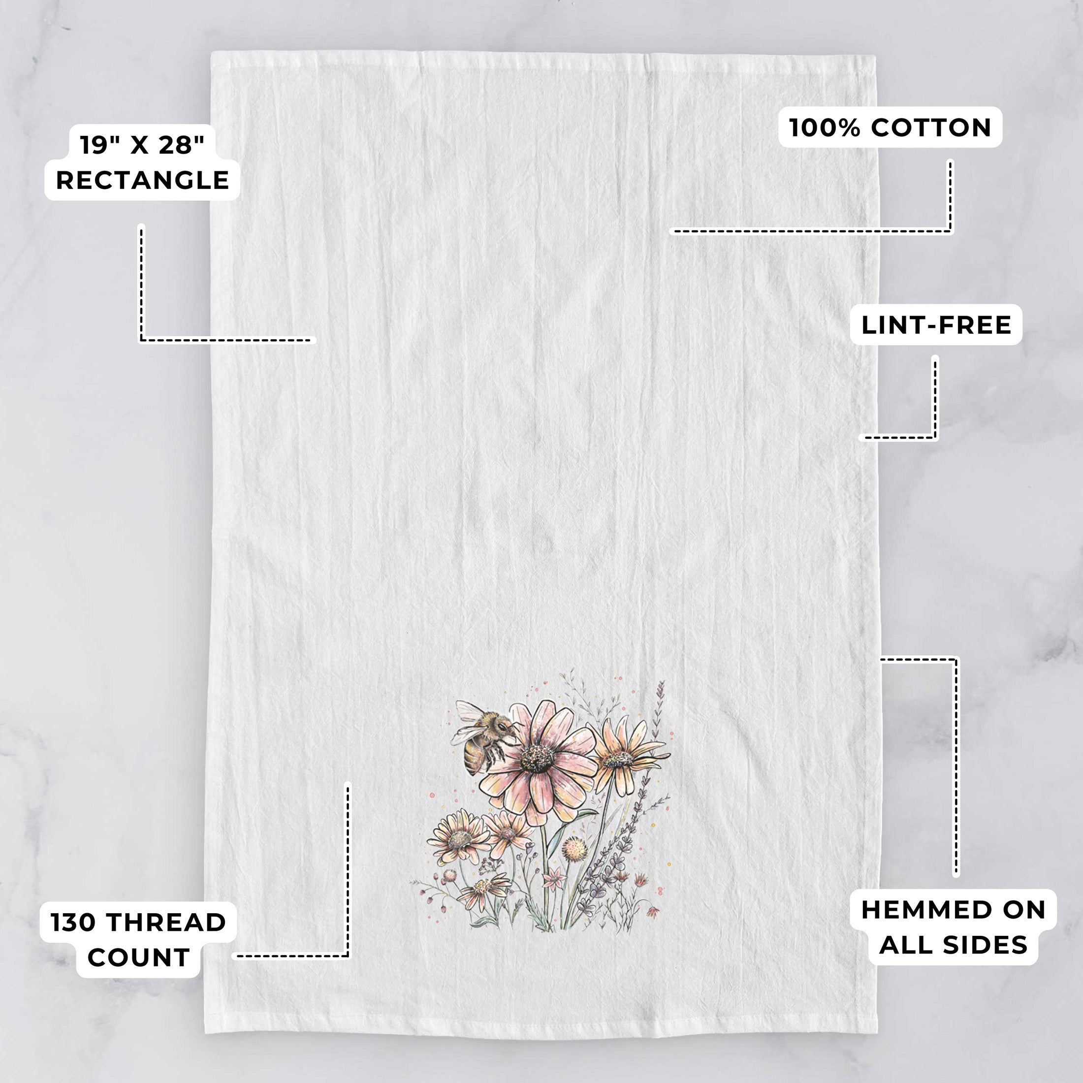 Bee with Wildflowers Tea Towel