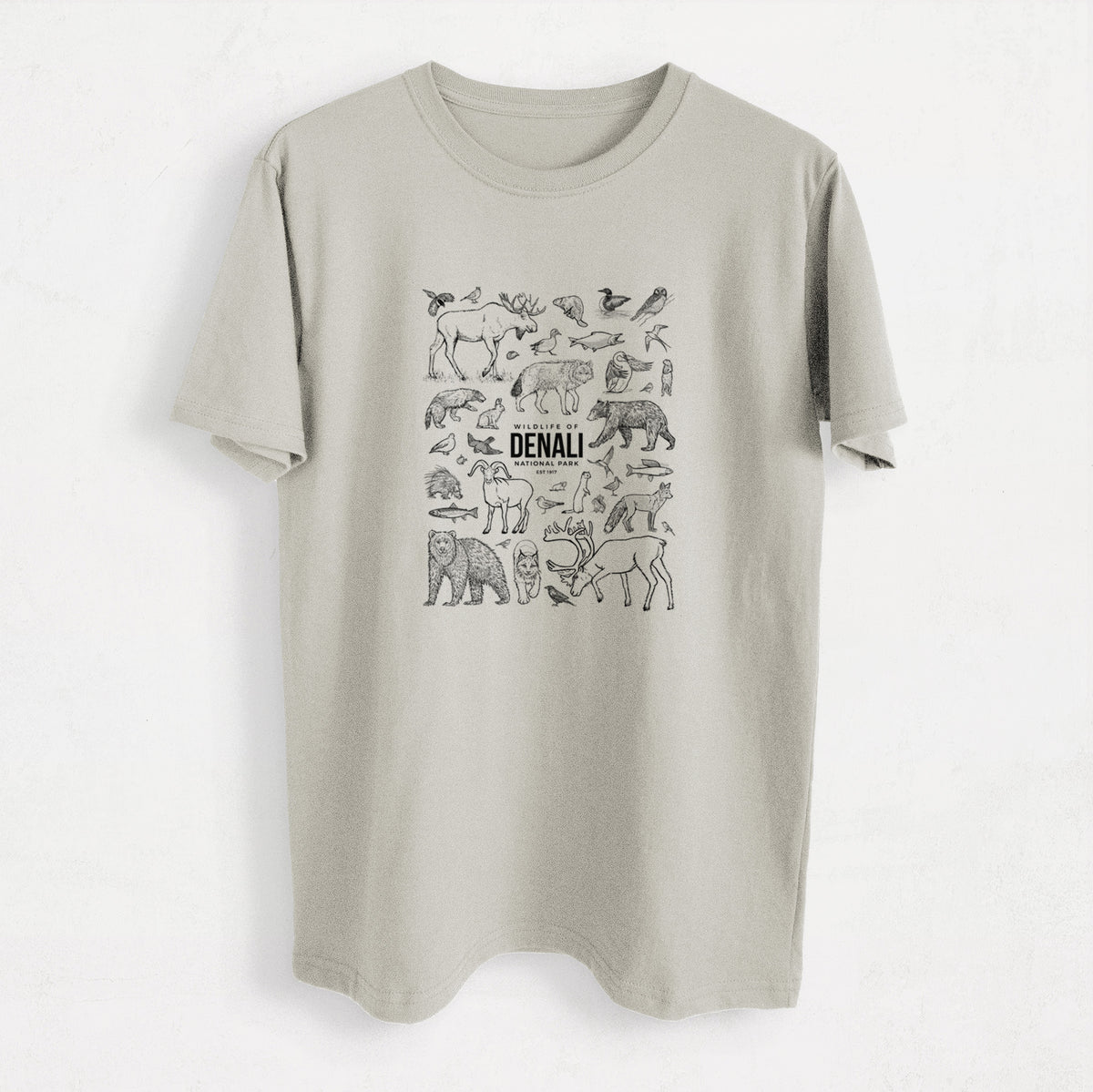Wildlife of Denali National Park - Heavyweight Men&#39;s 100% Organic Cotton Tee