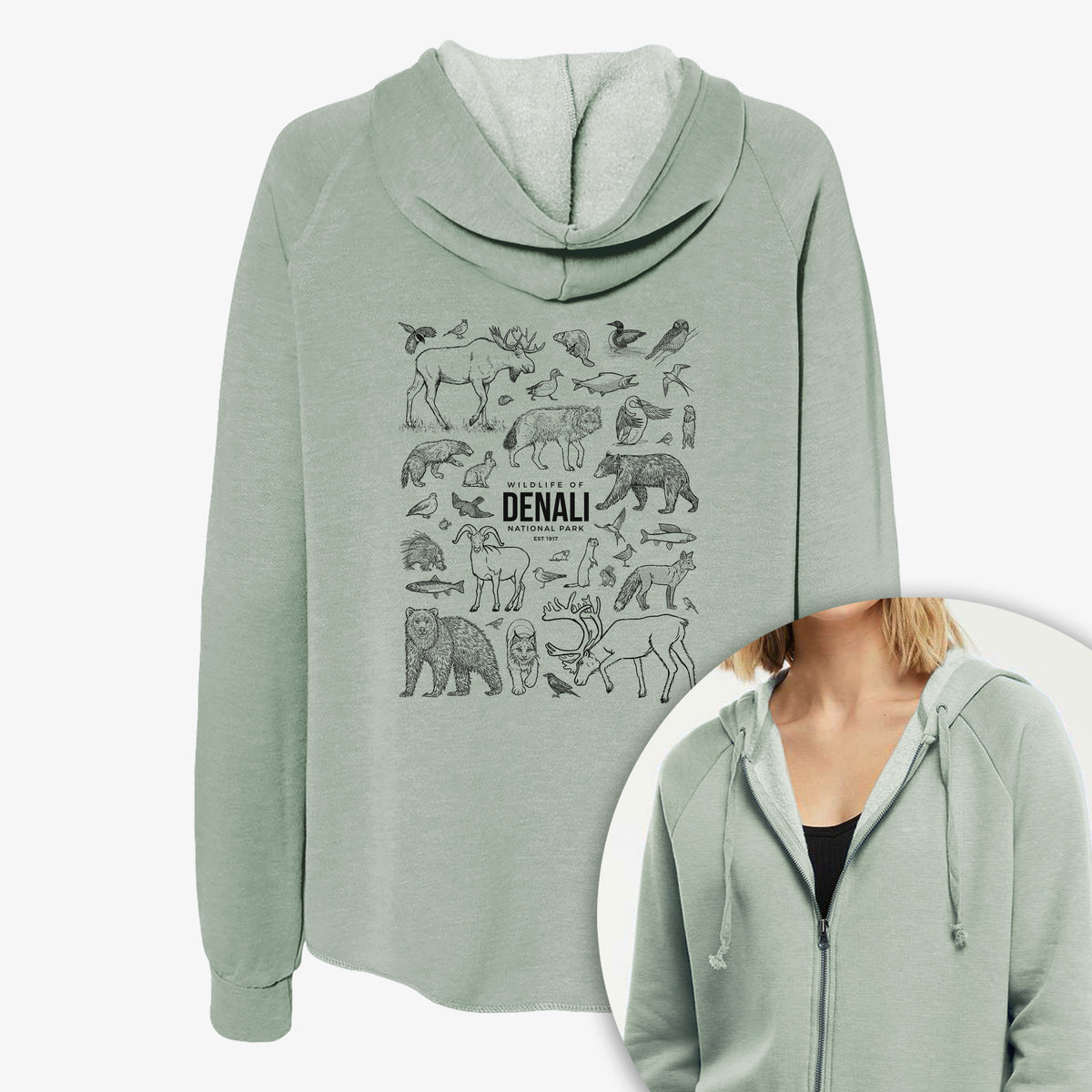 Wildlife of Denali National Park - Women's Cali Wave Zip-Up Sweatshirt