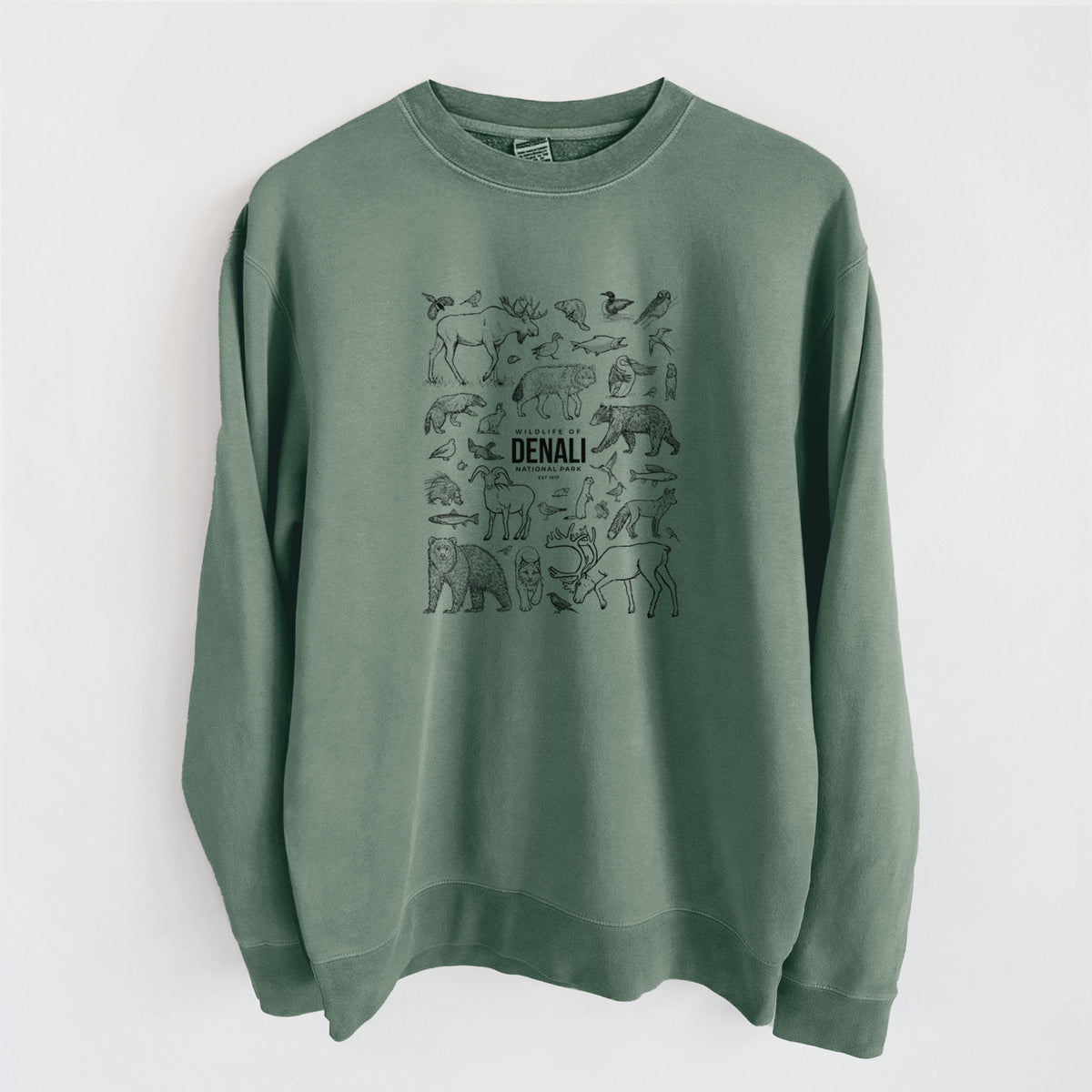 Wildlife of Denali National Park - Unisex Pigment Dyed Crew Sweatshirt