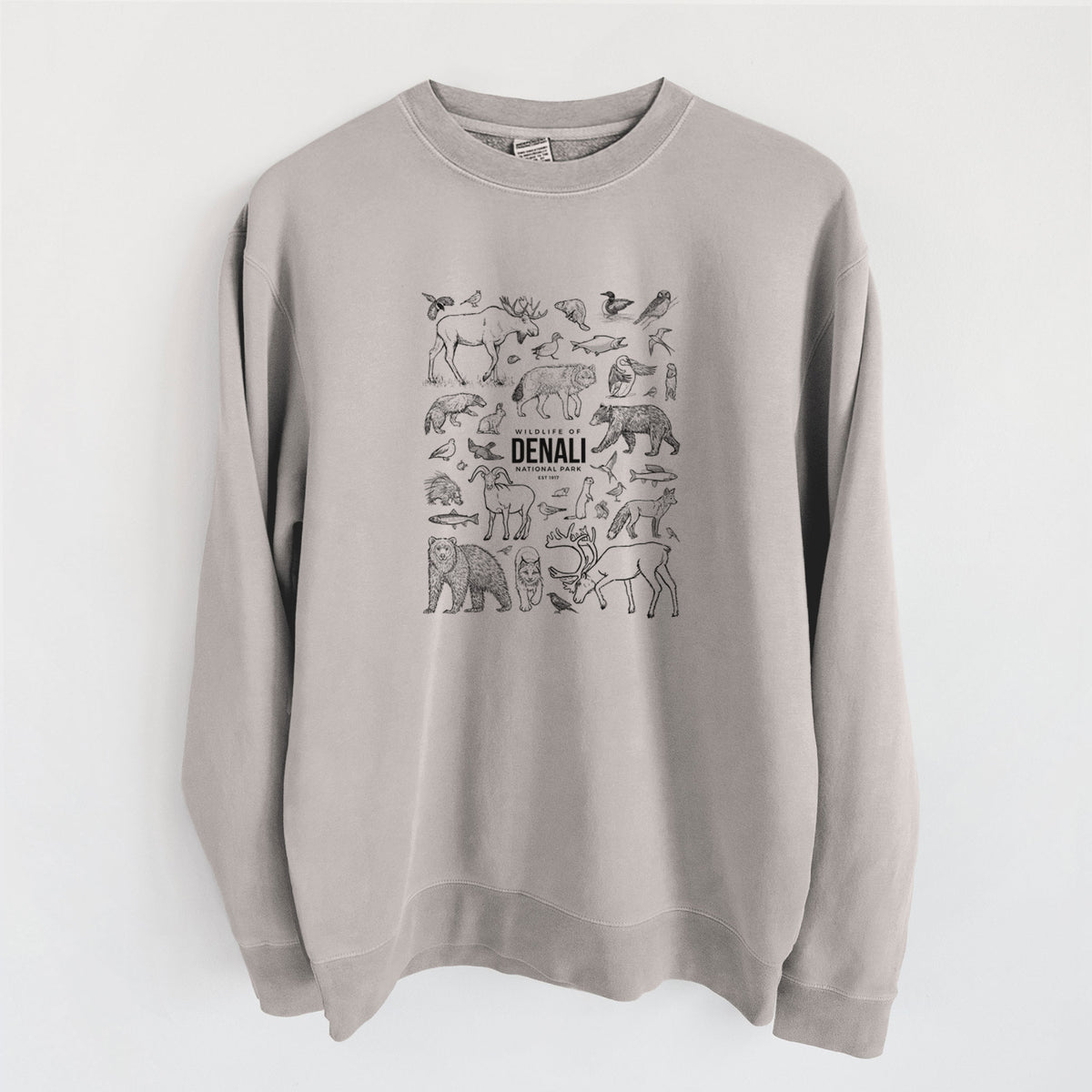 Wildlife of Denali National Park - Unisex Pigment Dyed Crew Sweatshirt