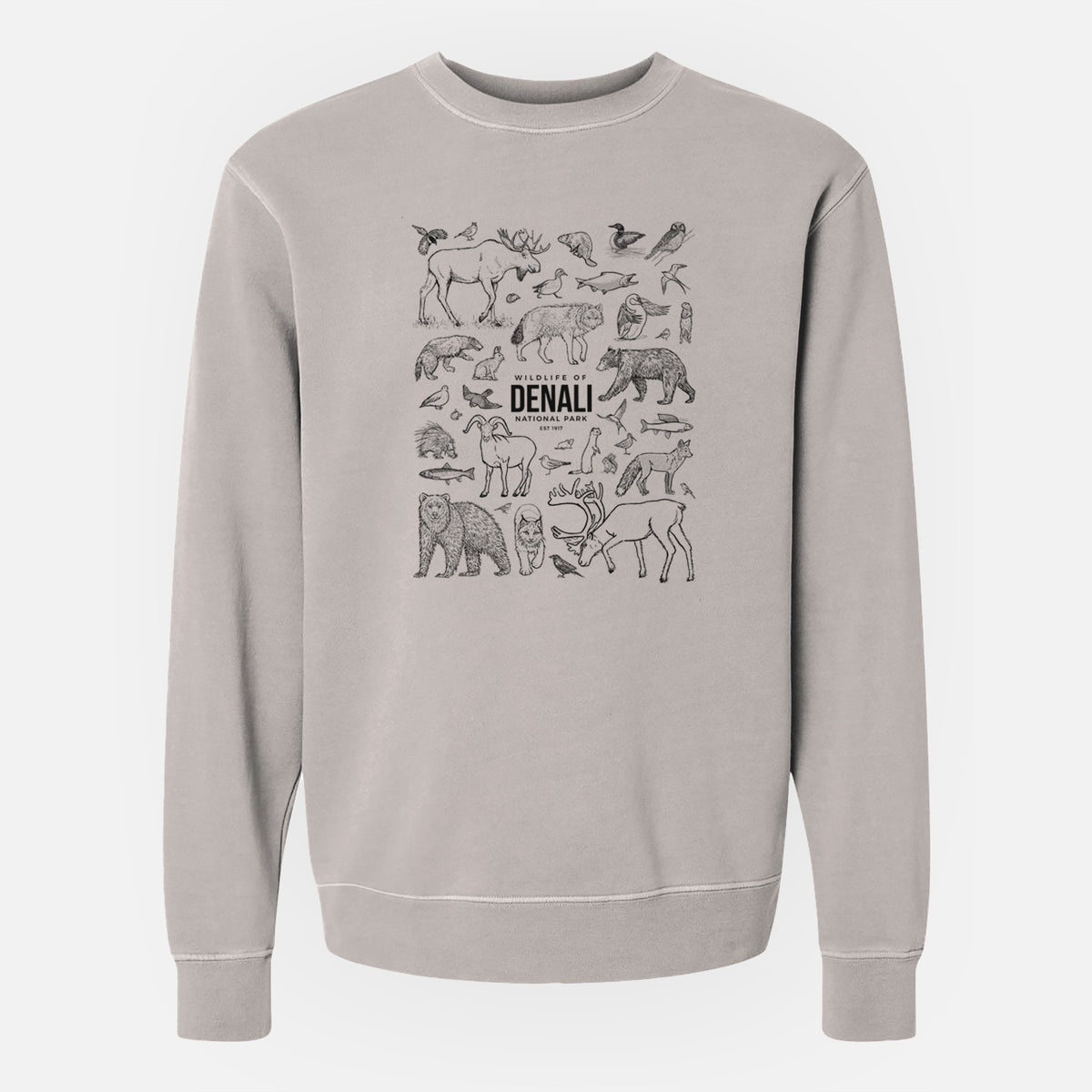 Wildlife of Denali National Park - Unisex Pigment Dyed Crew Sweatshirt