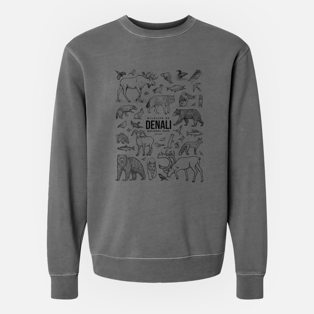 Wildlife of Denali National Park - Unisex Pigment Dyed Crew Sweatshirt