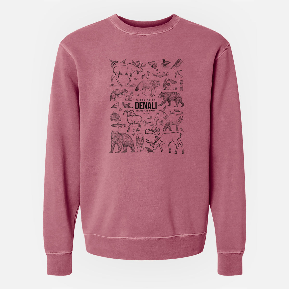 Wildlife of Denali National Park - Unisex Pigment Dyed Crew Sweatshirt