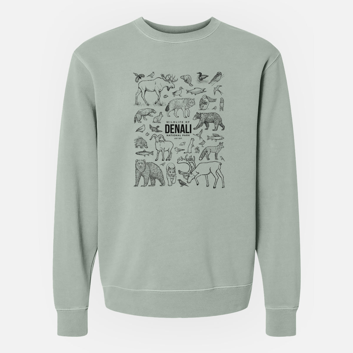 Wildlife of Denali National Park - Unisex Pigment Dyed Crew Sweatshirt