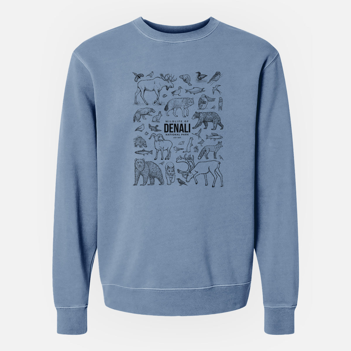 Wildlife of Denali National Park - Unisex Pigment Dyed Crew Sweatshirt