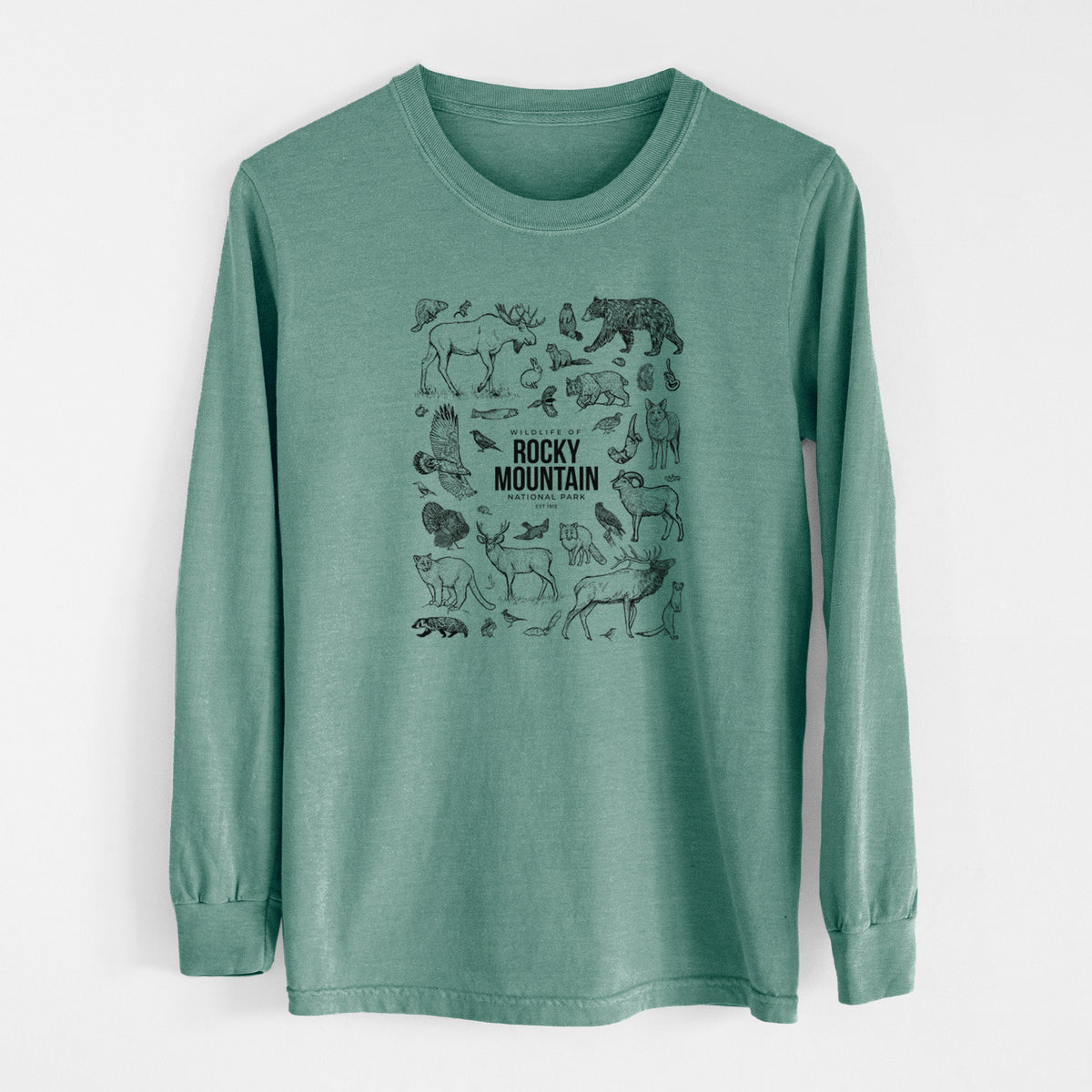 Wildlife of the Rocky Mountain National Park - Men&#39;s Heavyweight 100% Cotton Long Sleeve