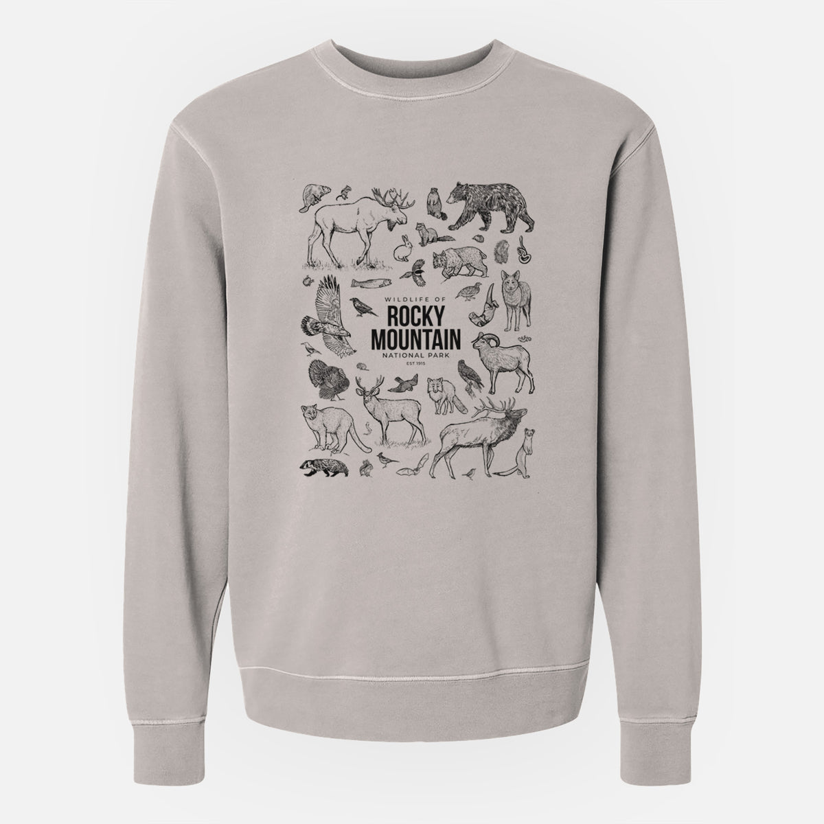 Wildlife of the Rocky Mountain National Park - Unisex Pigment Dyed Crew Sweatshirt