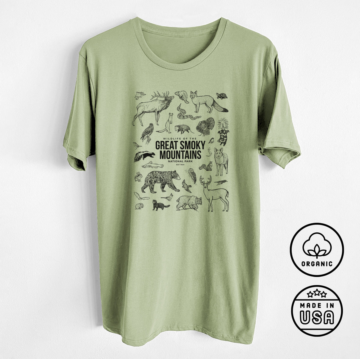 Wildlife of the Great Smoky Mountains National Park - Unisex Crewneck - Made in USA - 100% Organic Cotton