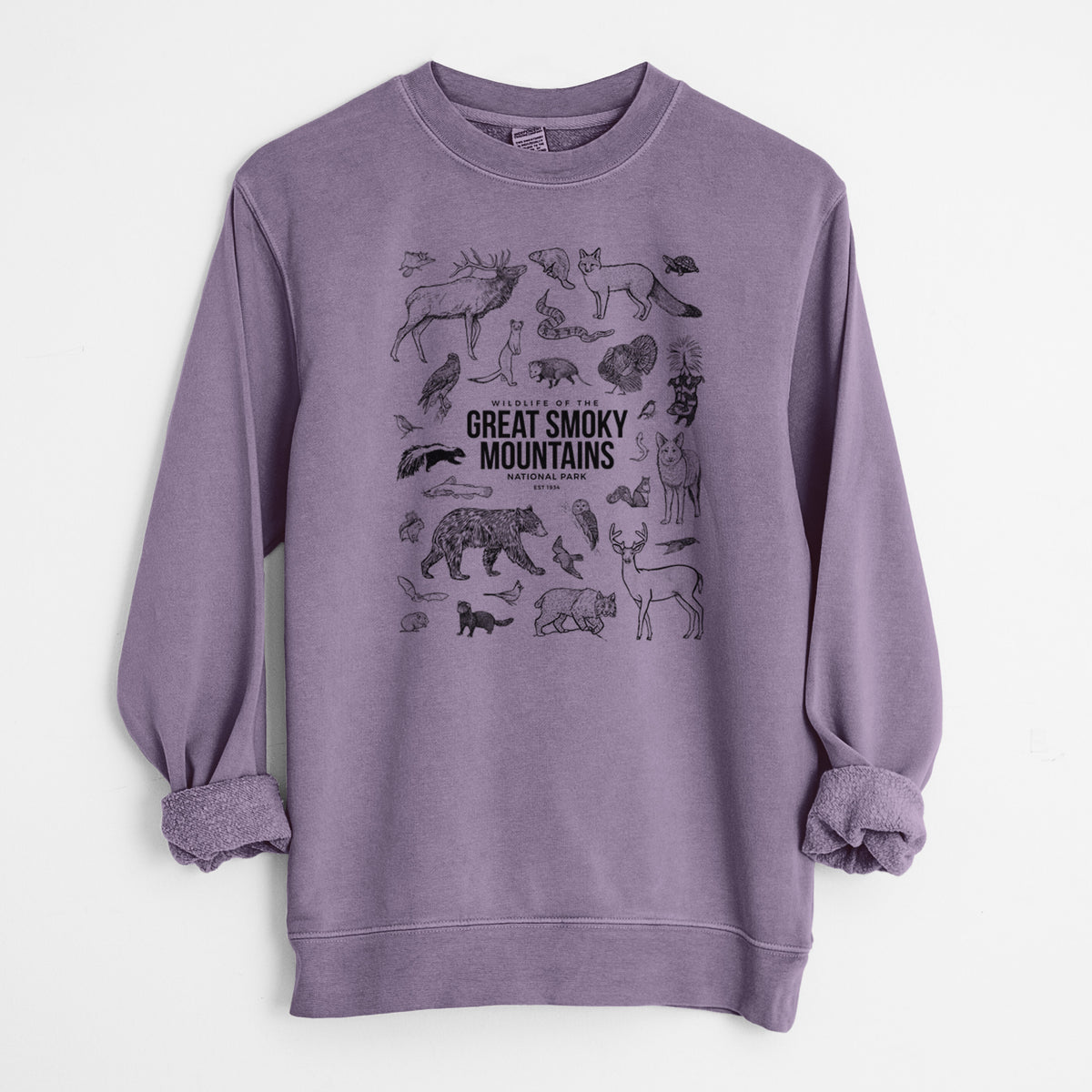 Wildlife of the Great Smoky Mountains National Park - Unisex Pigment Dyed Crew Sweatshirt