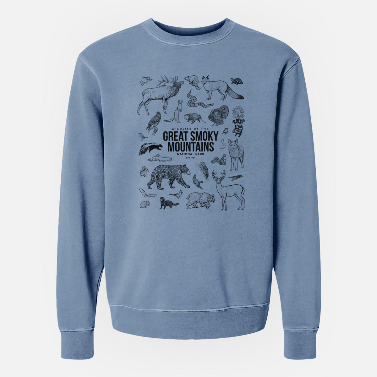 Wildlife of the Great Smoky Mountains National Park - Unisex Pigment Dyed Crew Sweatshirt