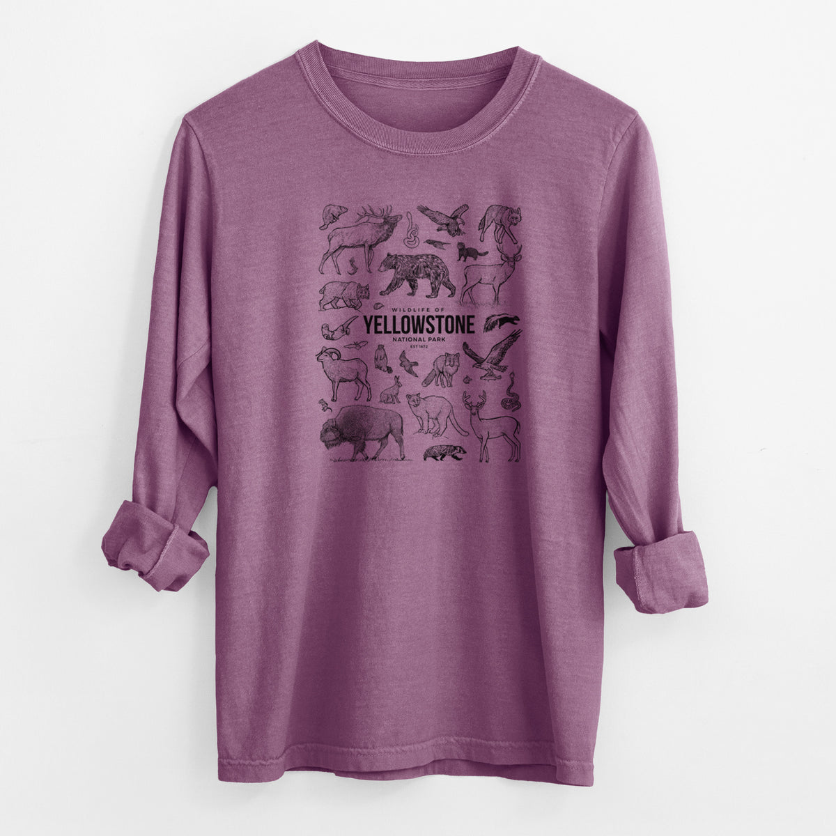 Wildlife of Yellowstone National Park - Men&#39;s Heavyweight 100% Cotton Long Sleeve