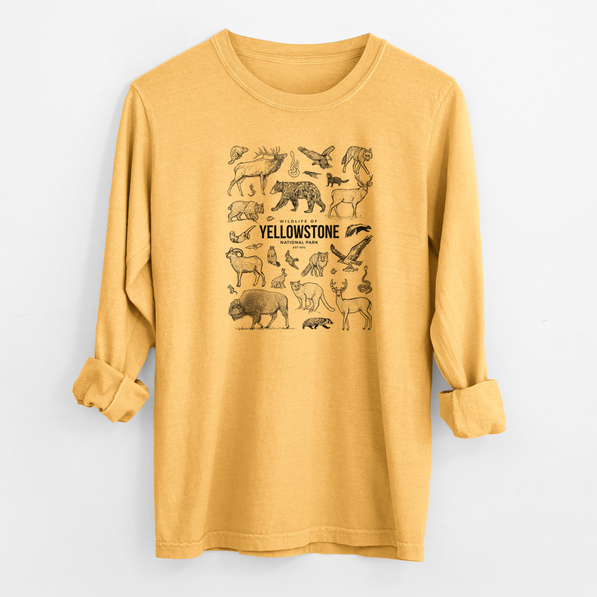 Wildlife of Yellowstone National Park - Men&#39;s Heavyweight 100% Cotton Long Sleeve