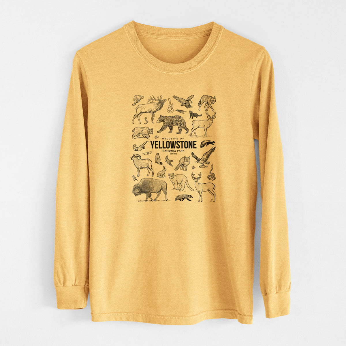 Wildlife of Yellowstone National Park - Men&#39;s Heavyweight 100% Cotton Long Sleeve