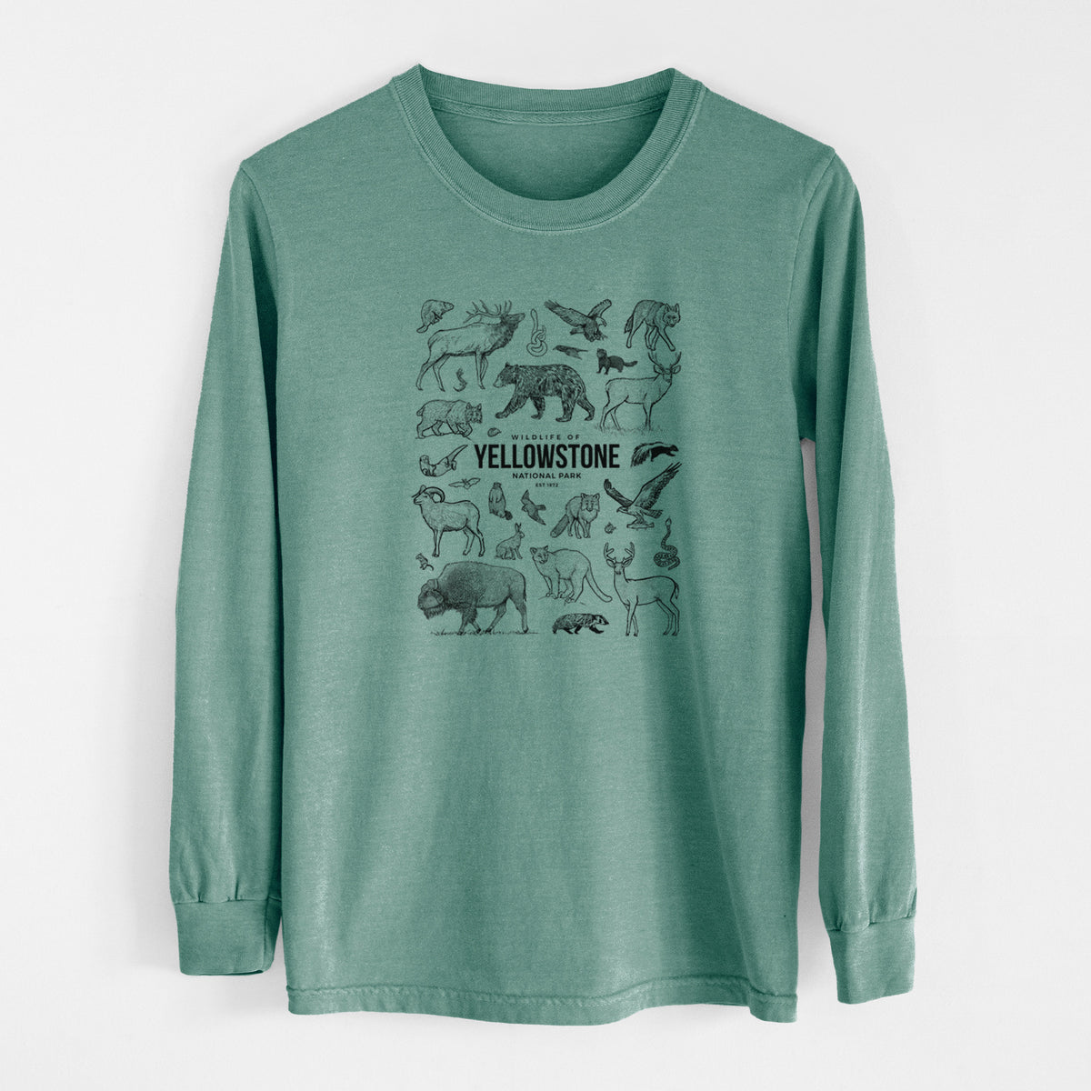 Wildlife of Yellowstone National Park - Men&#39;s Heavyweight 100% Cotton Long Sleeve