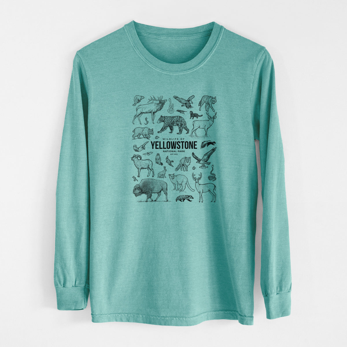 Wildlife of Yellowstone National Park - Men&#39;s Heavyweight 100% Cotton Long Sleeve