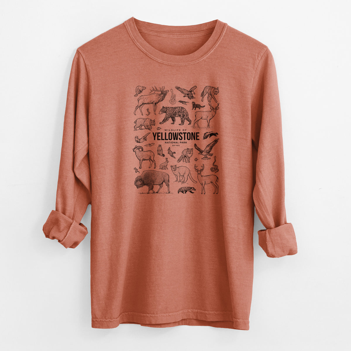 Wildlife of Yellowstone National Park - Men&#39;s Heavyweight 100% Cotton Long Sleeve