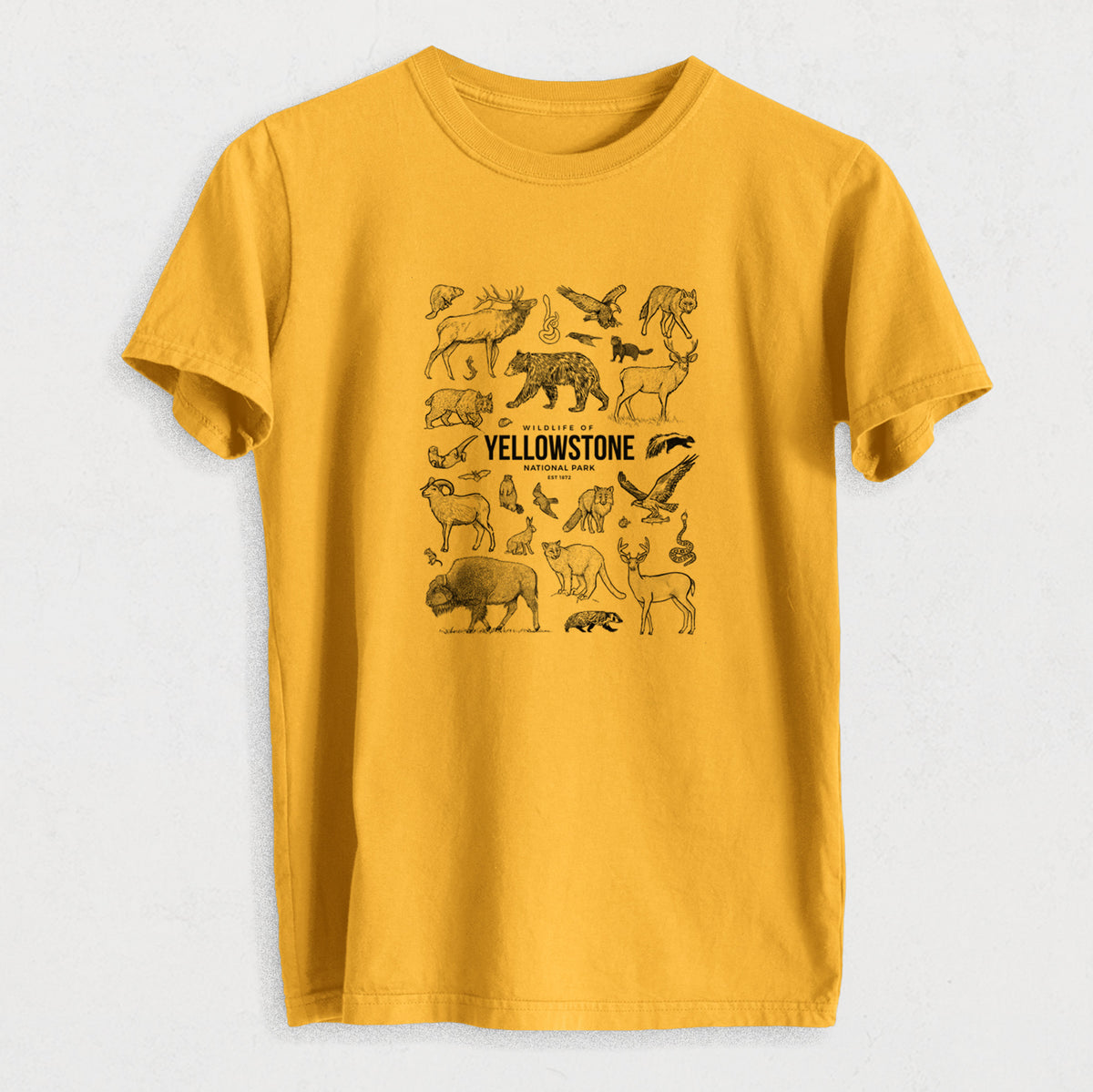 Wildlife of Yellowstone National Park - Heavyweight Men&#39;s 100% Organic Cotton Tee