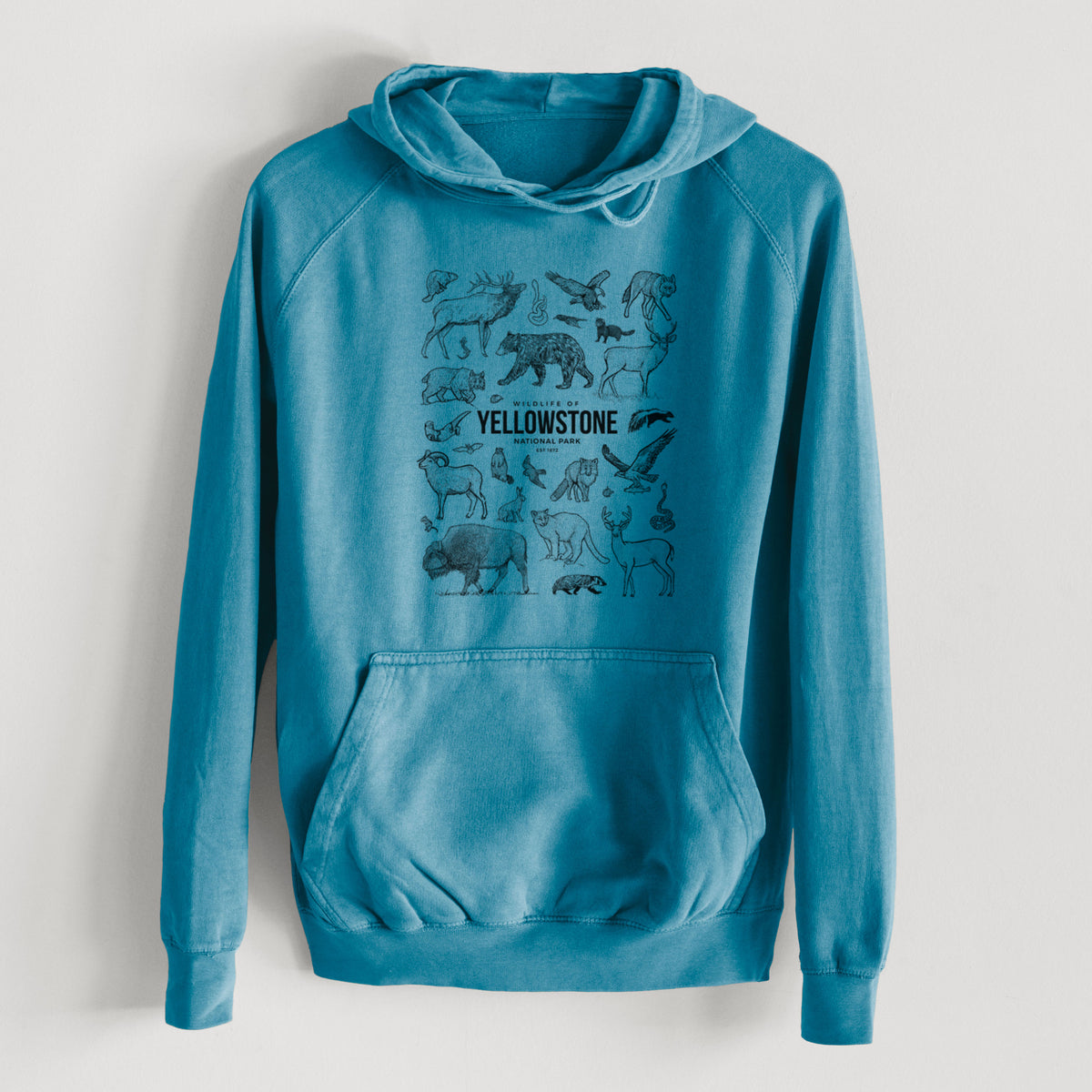 Wildlife of Yellowstone National Park  - Mid-Weight Unisex Vintage 100% Cotton Hoodie