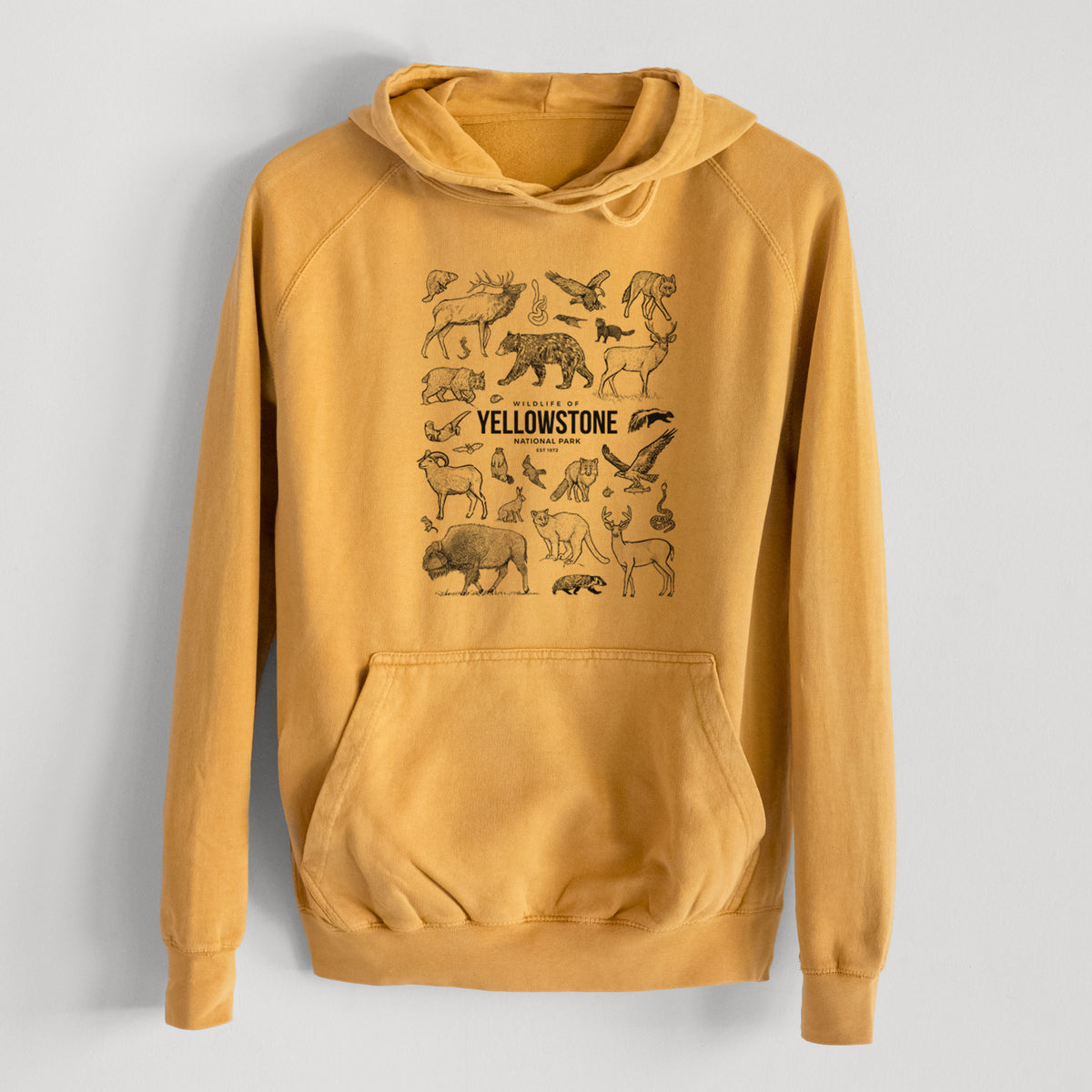 Wildlife of Yellowstone National Park  - Mid-Weight Unisex Vintage 100% Cotton Hoodie