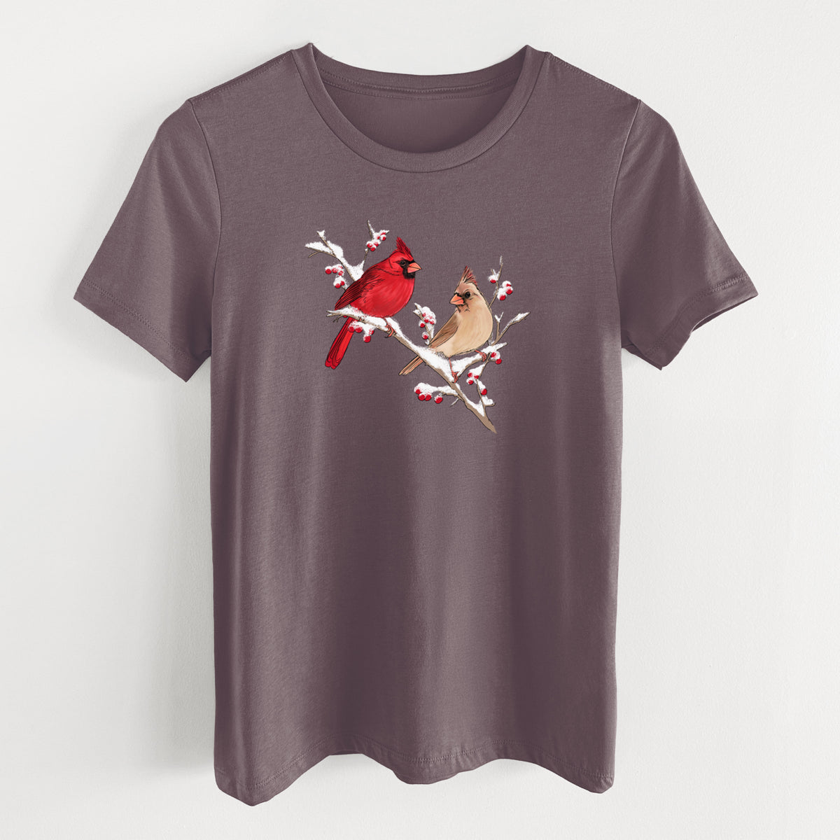 Winter Cardinals - Women&#39;s Lightweight Relaxed Fit 100% Cotton Crewneck