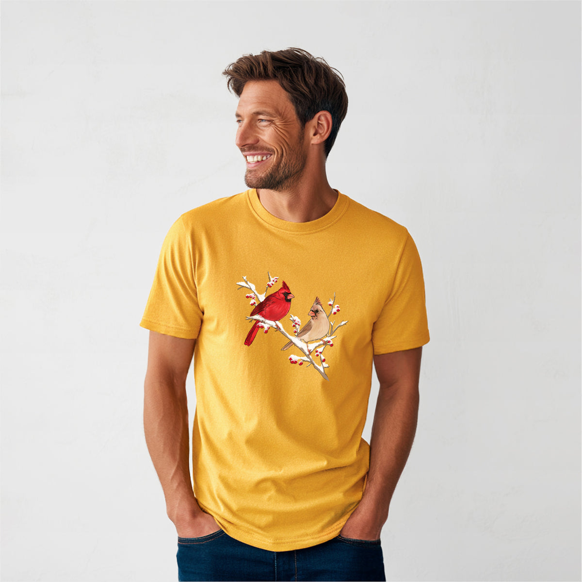Winter Cardinals - Heavyweight Men&#39;s 100% Organic Cotton Tee