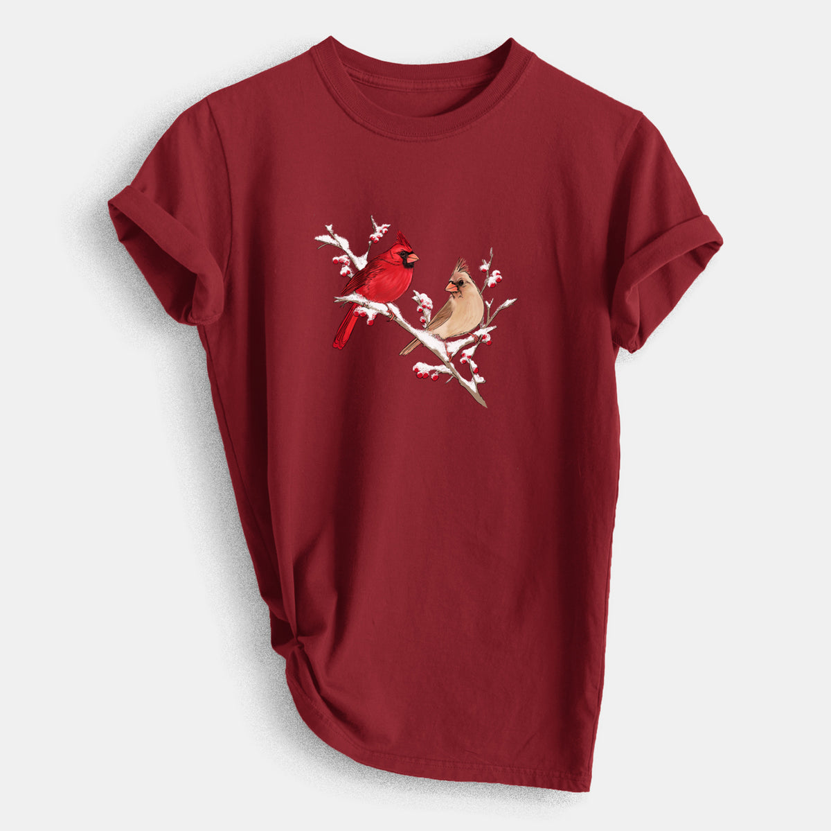 Winter Cardinals - Heavyweight Men&#39;s 100% Organic Cotton Tee