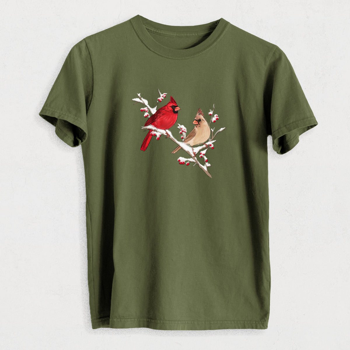Winter Cardinals - Heavyweight Men&#39;s 100% Organic Cotton Tee