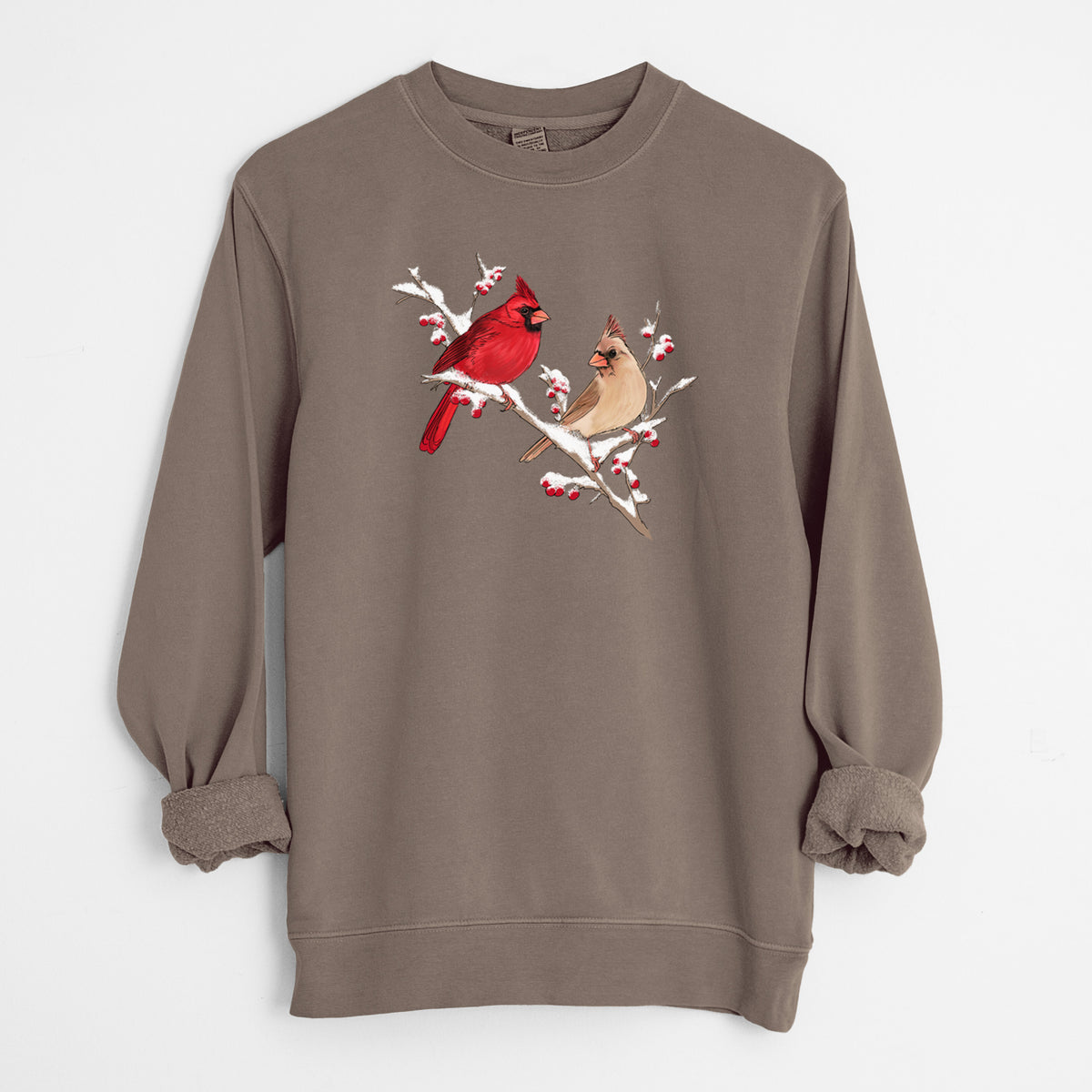 Winter Cardinals - Unisex Pigment Dyed Crew Sweatshirt in Espresso