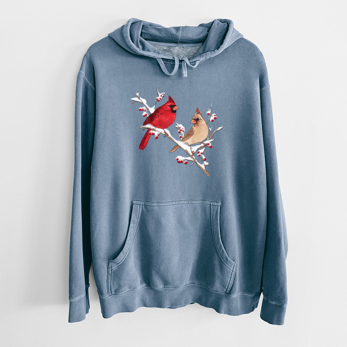 Winter Cardinals - Unisex Pigment Dyed Hoodie