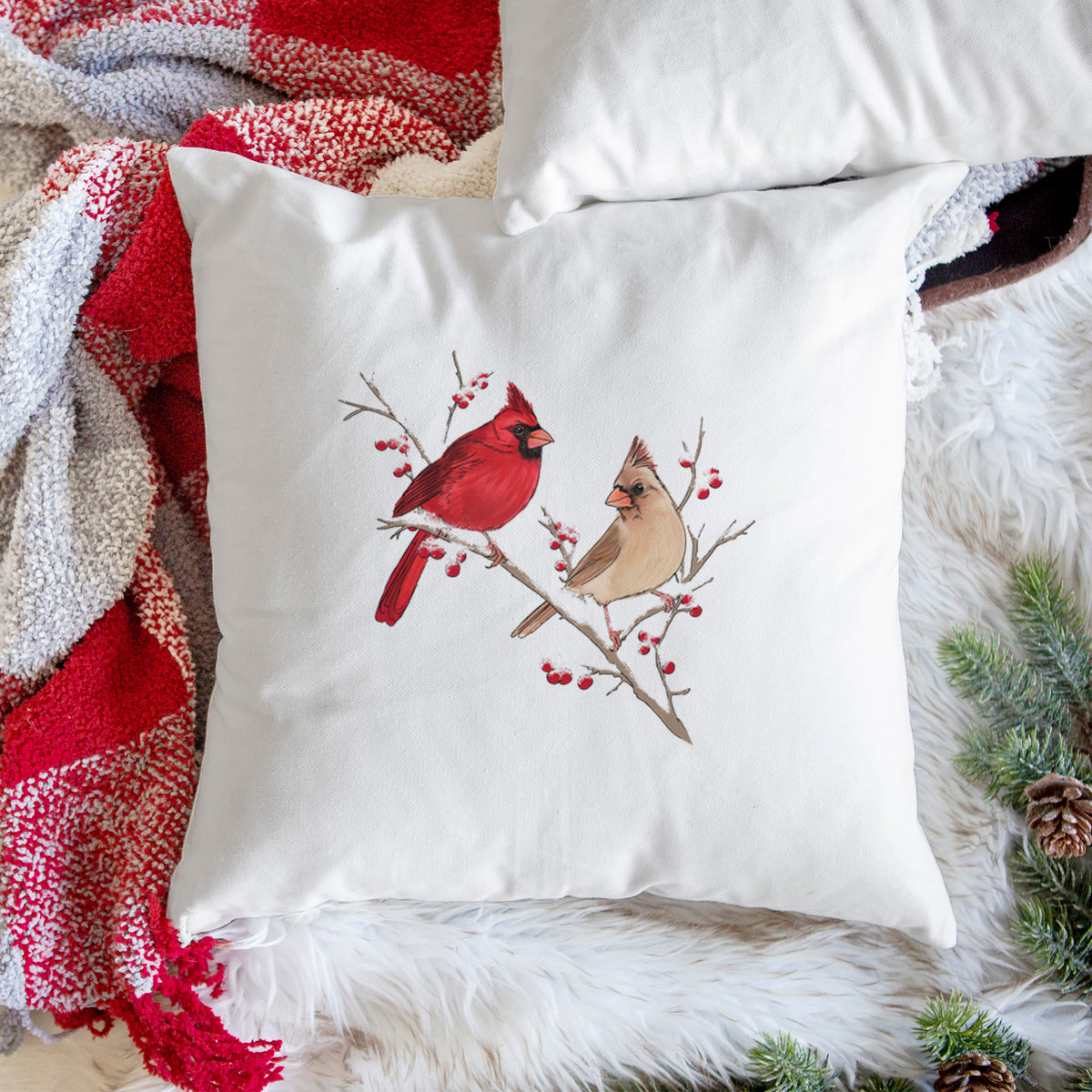 Winter Cardinals - Throw Pillow Cover