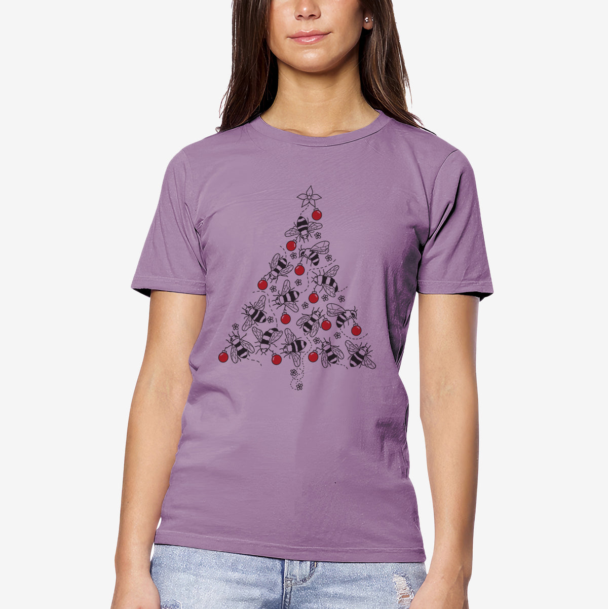 CLOSEOUT - Christmas Tree of Bees - Unisex Crewneck - Made in USA - 100% Organic Cotton